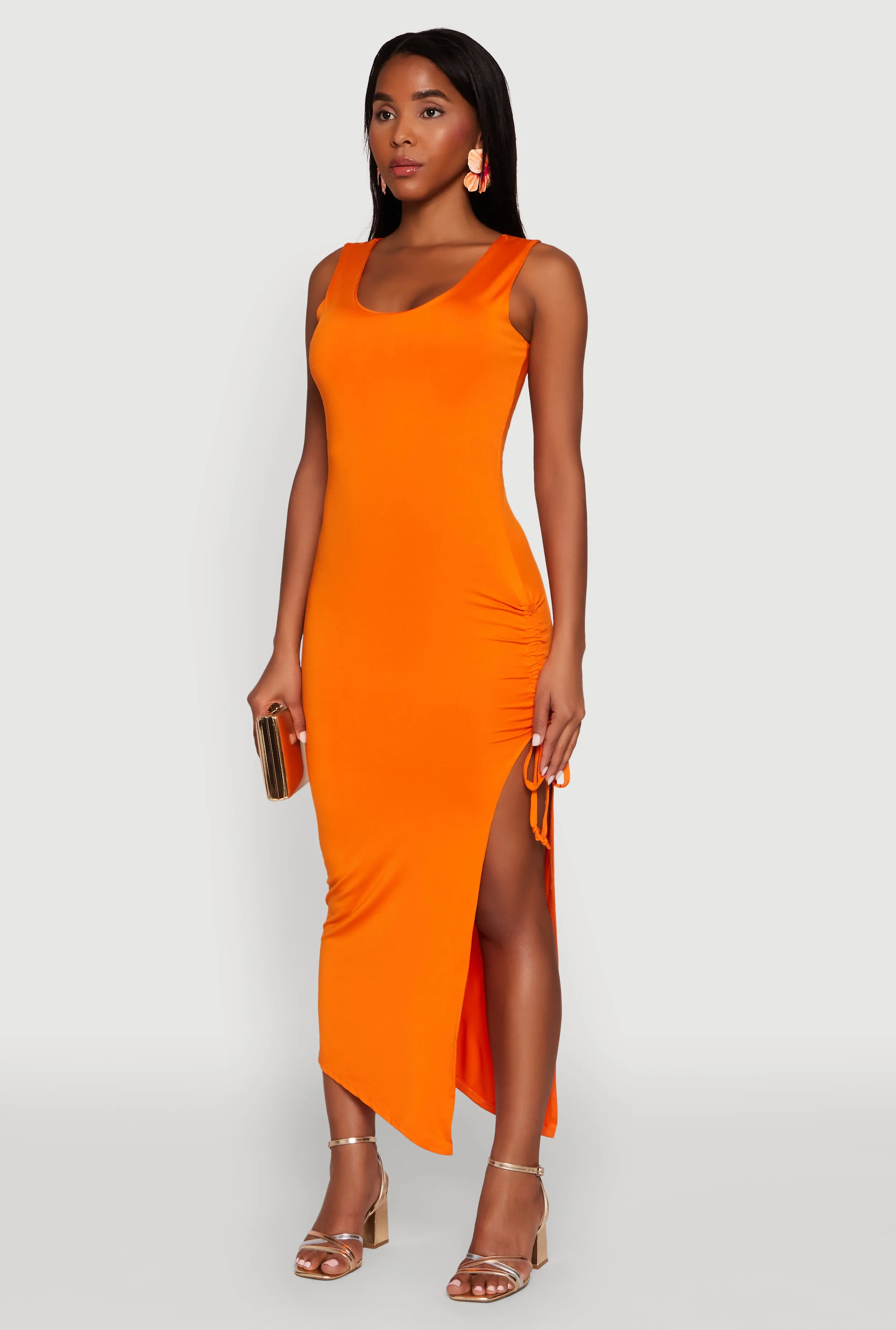 Side Slit Ruched Maxi Tank Dress sold by Rainbow product image thumbnail 3