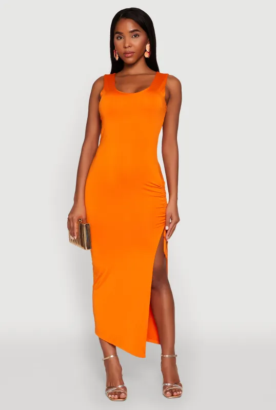 Side Slit Ruched Maxi Tank Dress sold by Rainbow