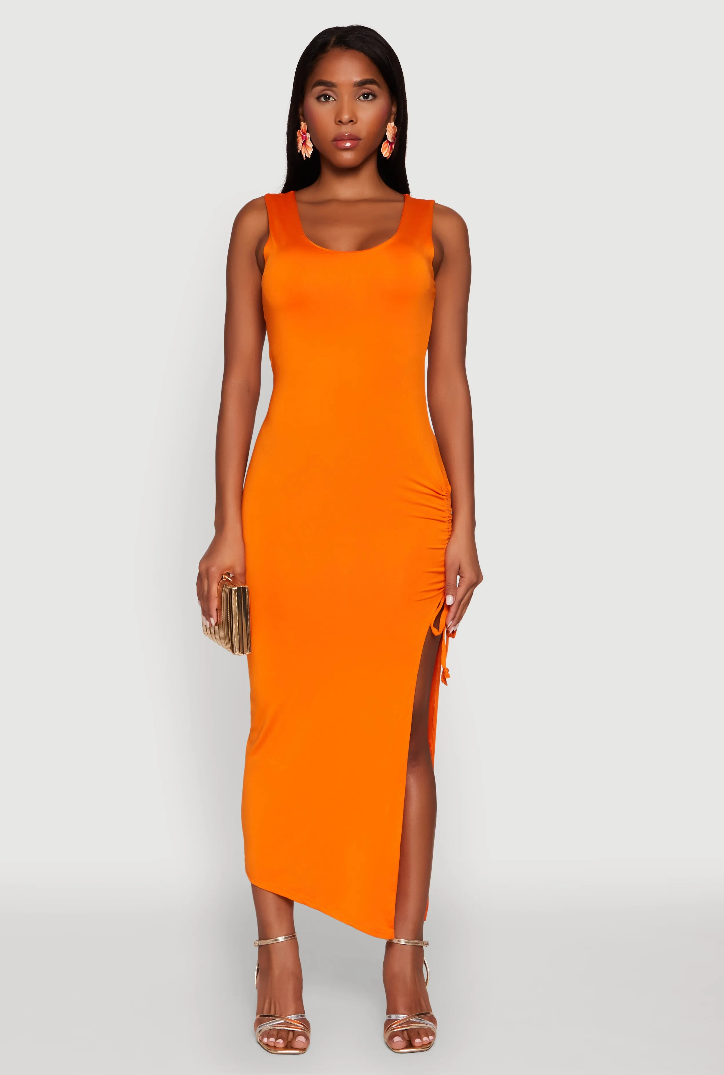 Side Slit Ruched Maxi Tank Dress sold by Rainbow product image thumbnail 2