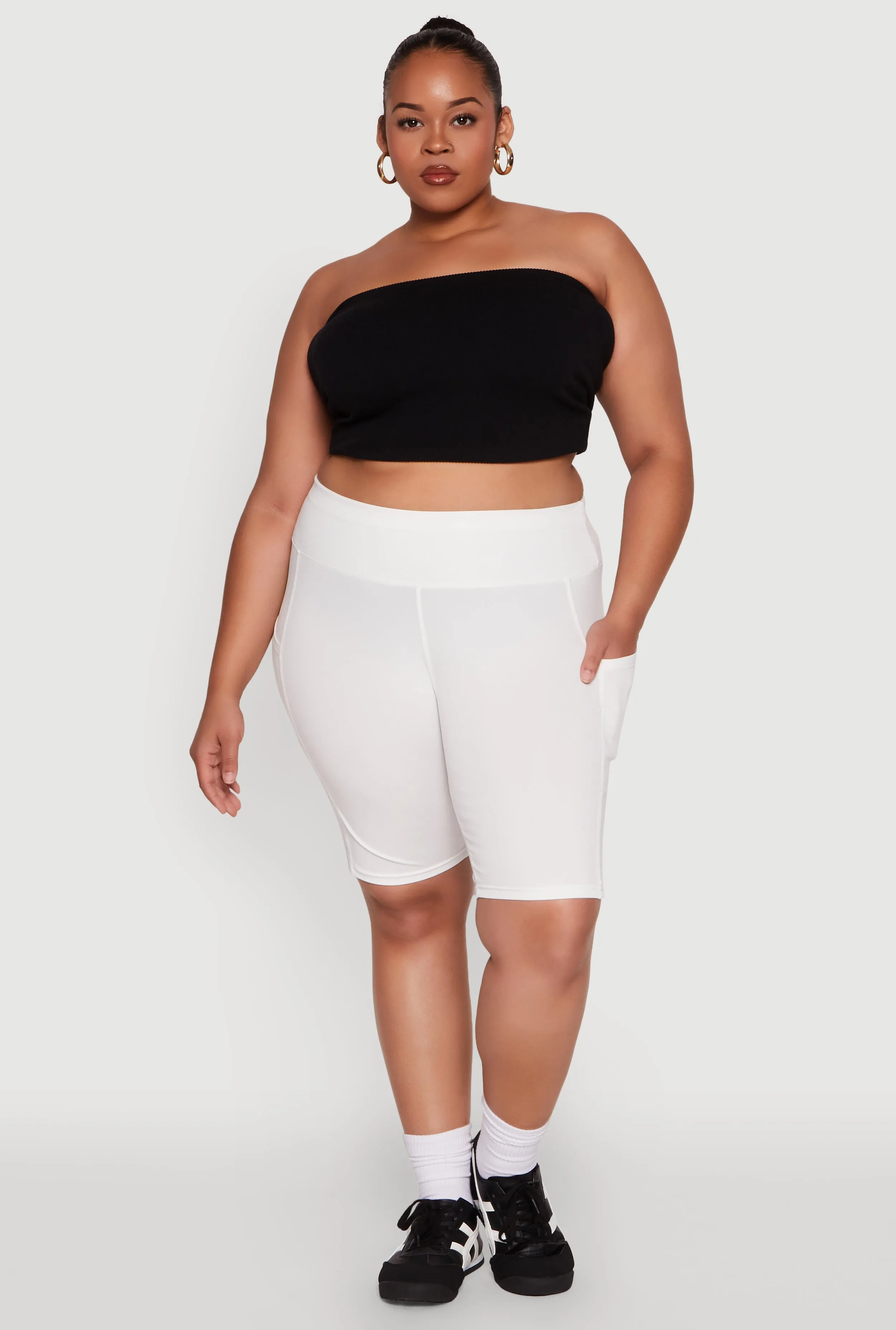 Plus Size Cell Phone Pocket High Waist Biker Shorts sold by Rainbow