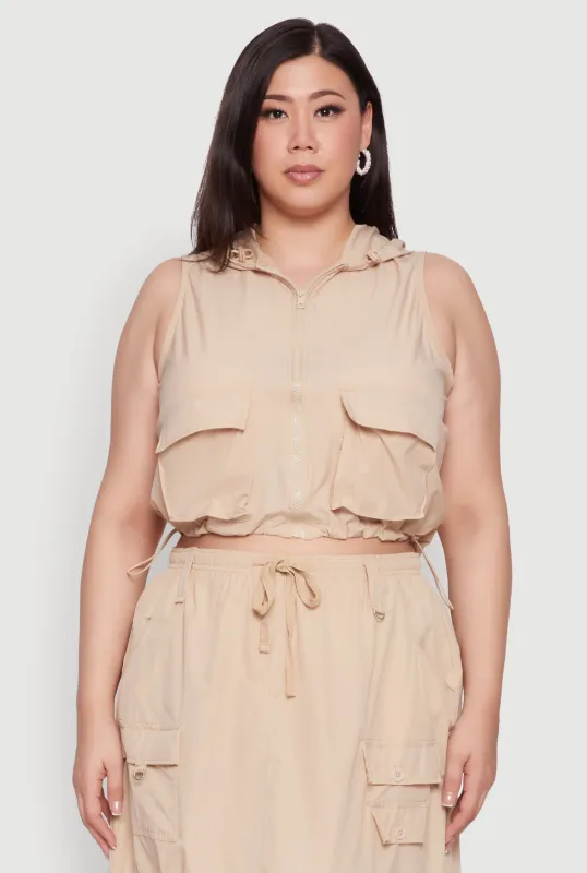 Plus Size Cargo Pocket Windbreaker Vest sold by Rainbow