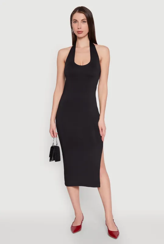 Side Slit Halter Neck Midi Dress sold by Rainbow