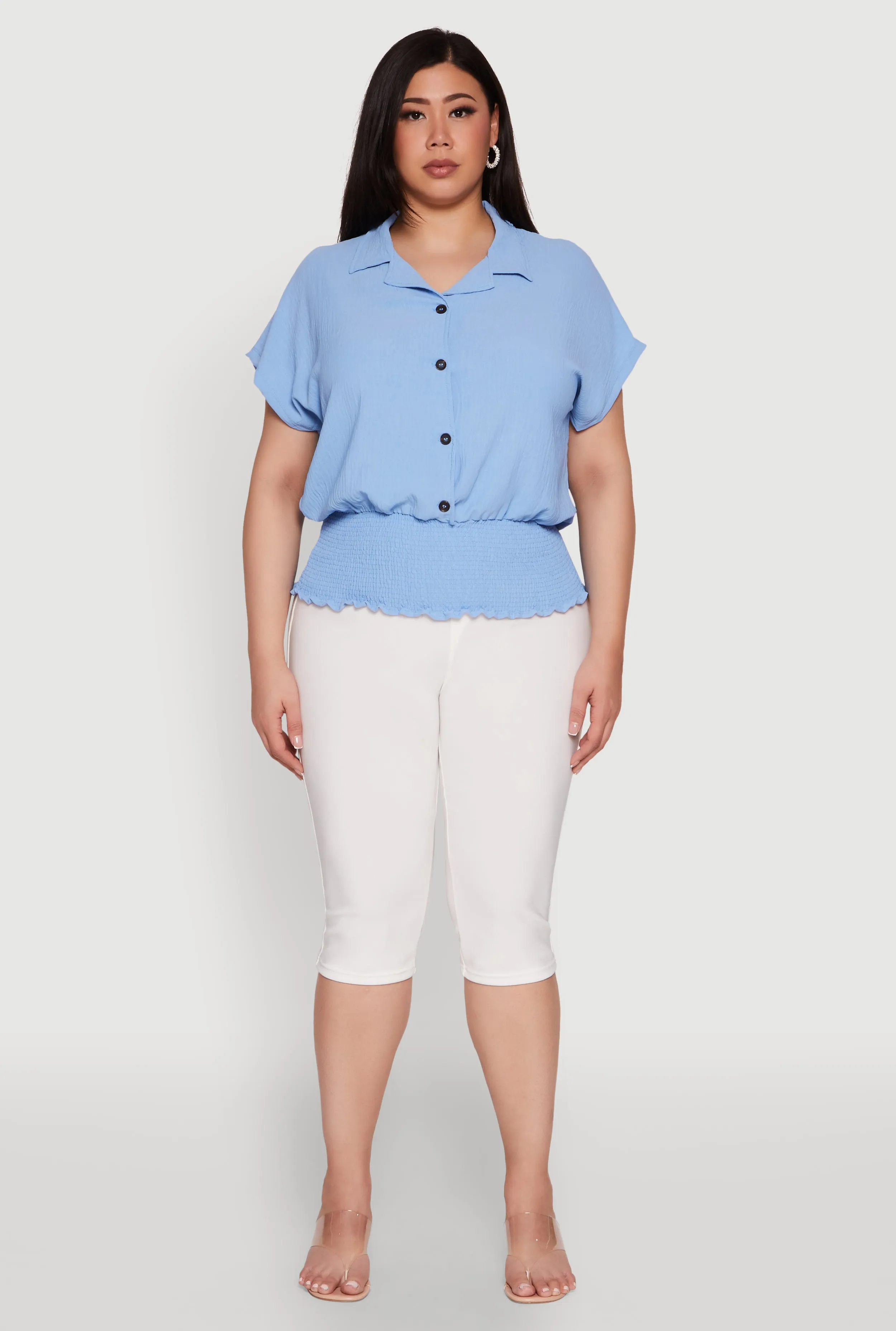 Plus Size Smocked Hem Button Front Top sold by Rainbow product image thumbnail 3