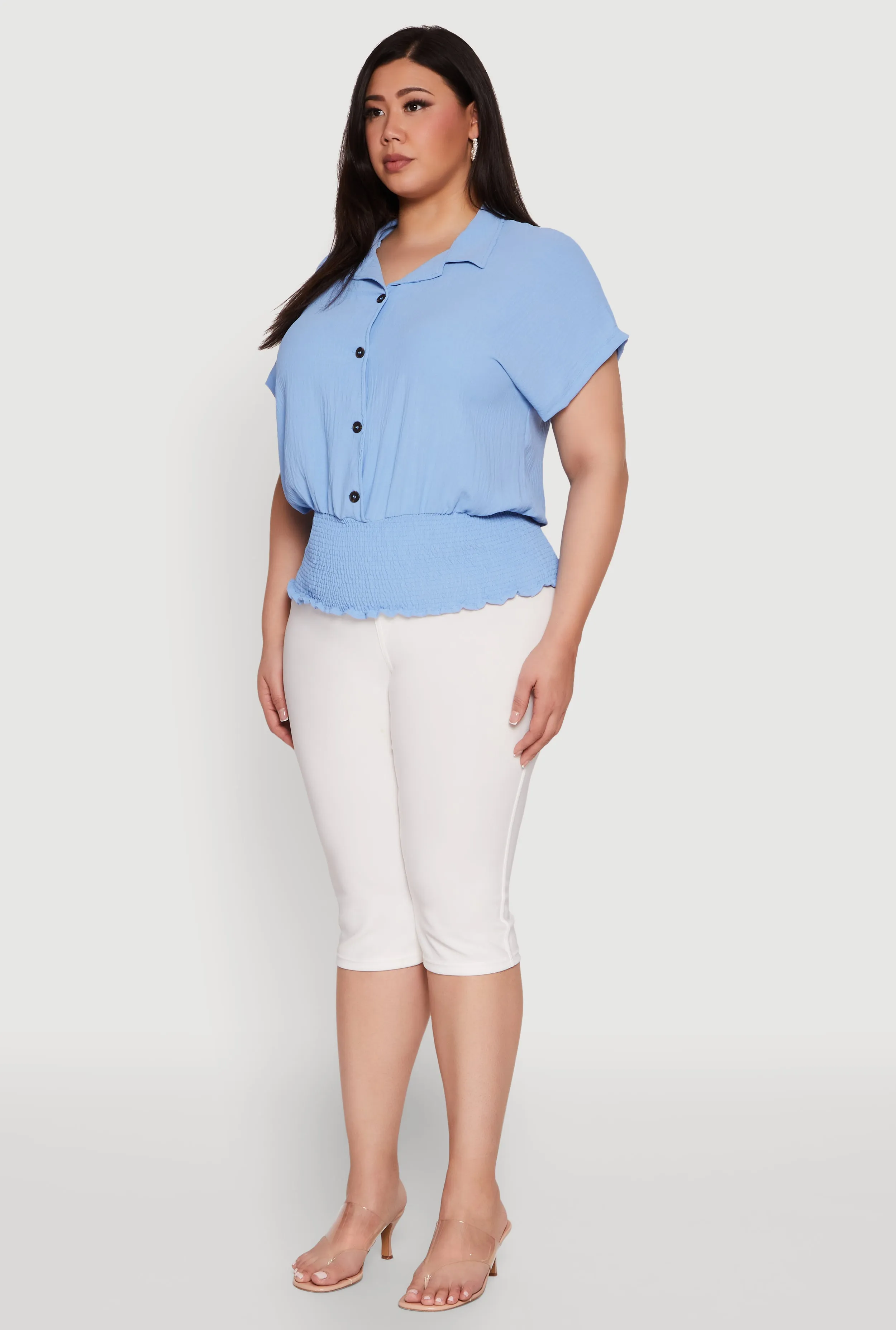 Plus Size Smocked Hem Button Front Top sold by Rainbow product image thumbnail 5