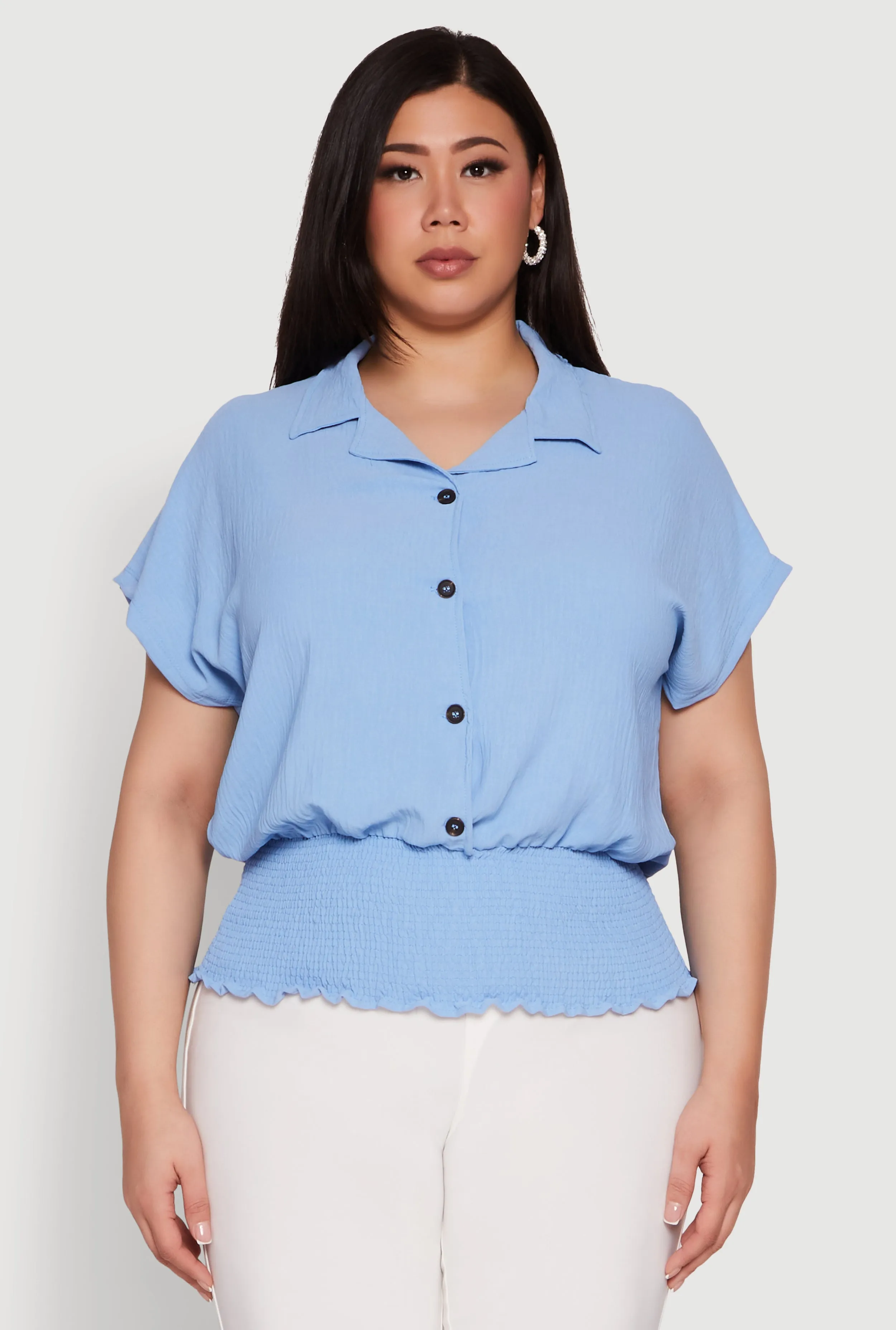 Plus Size Smocked Hem Button Front Top sold by Rainbow product image thumbnail 2