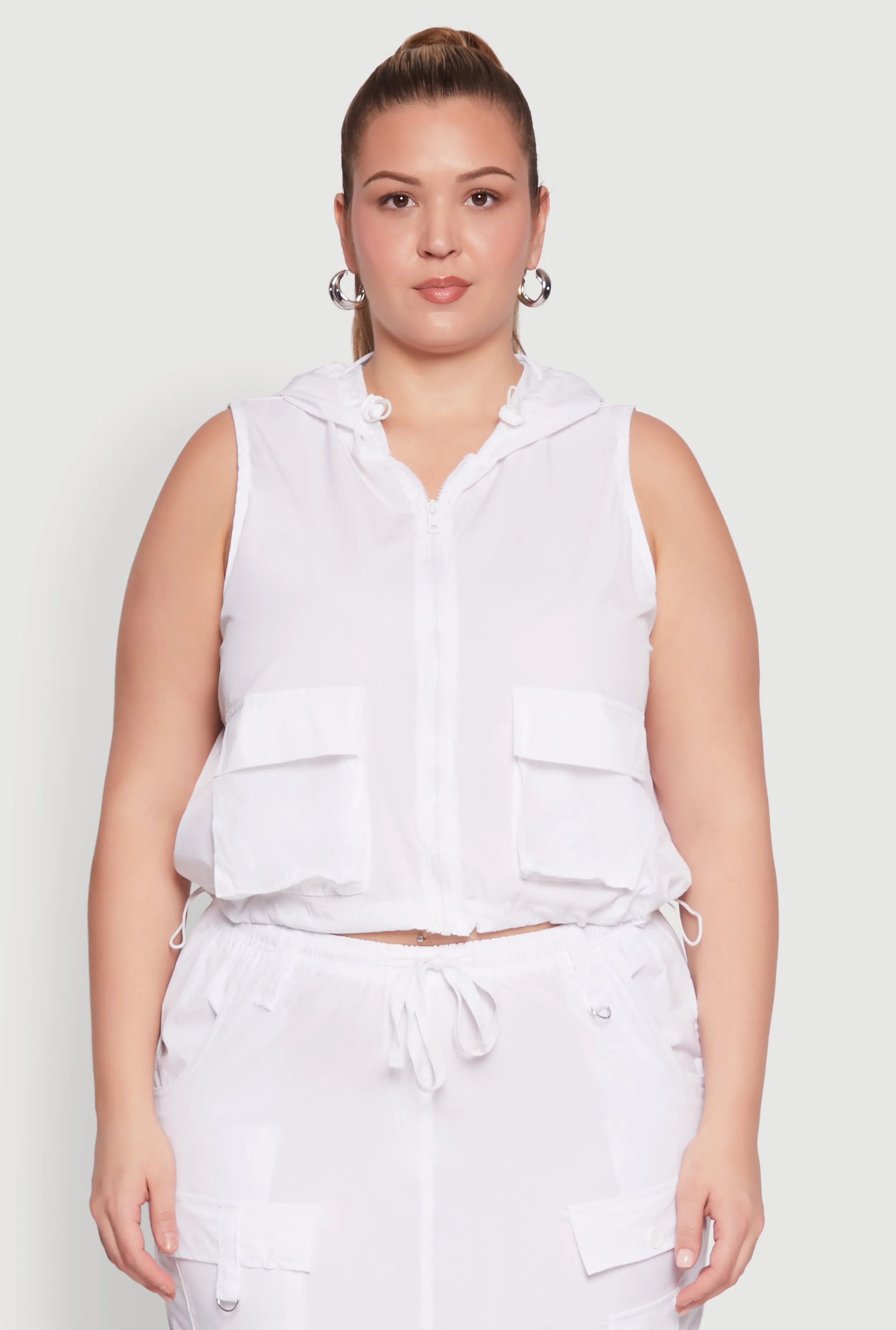 Plus Size Cargo Pocket Windbreaker Vest sold by Rainbow