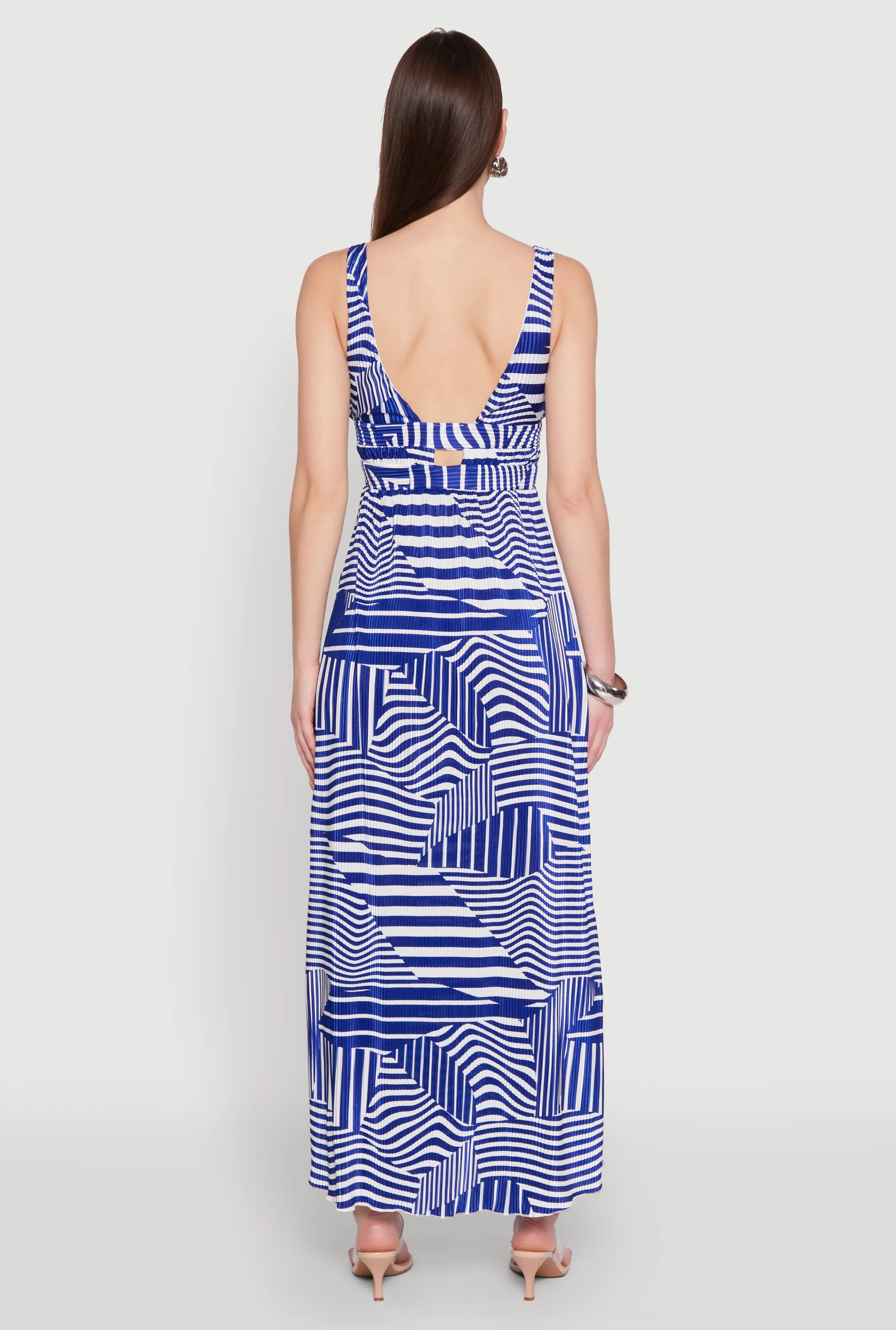 Plisse Abstract Stripe Plunge Metallic Detail Maxi Dress sold by Rainbow product image thumbnail 5