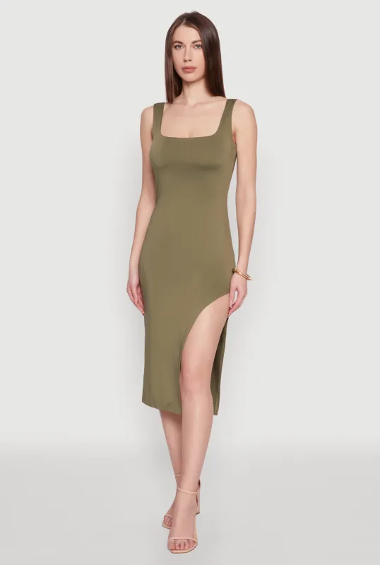 Asymmetrical Side Slit Midi Dress sold by Rainbow