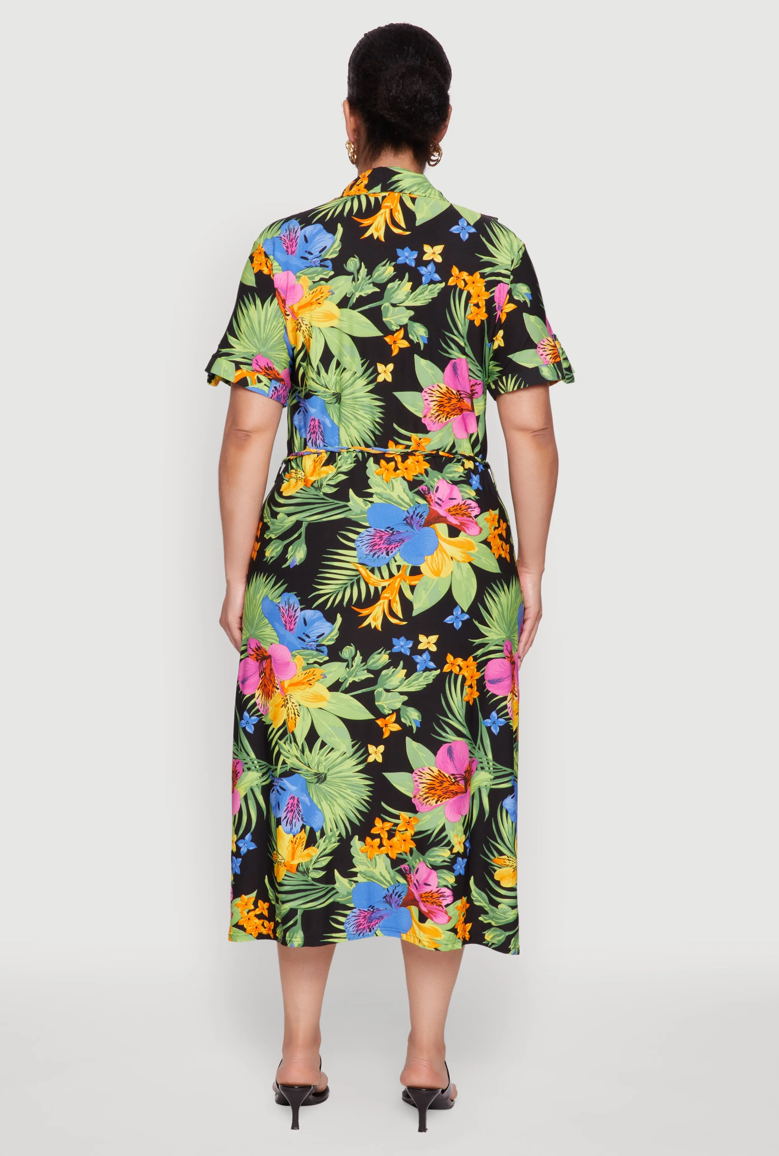 Plus Size Tie Waist Belted Floral Print Shirt Dress sold by Rainbow product image thumbnail 5