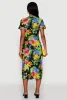 Tropical Floral Print Tie Waist Belted Dress sold by Rainbow