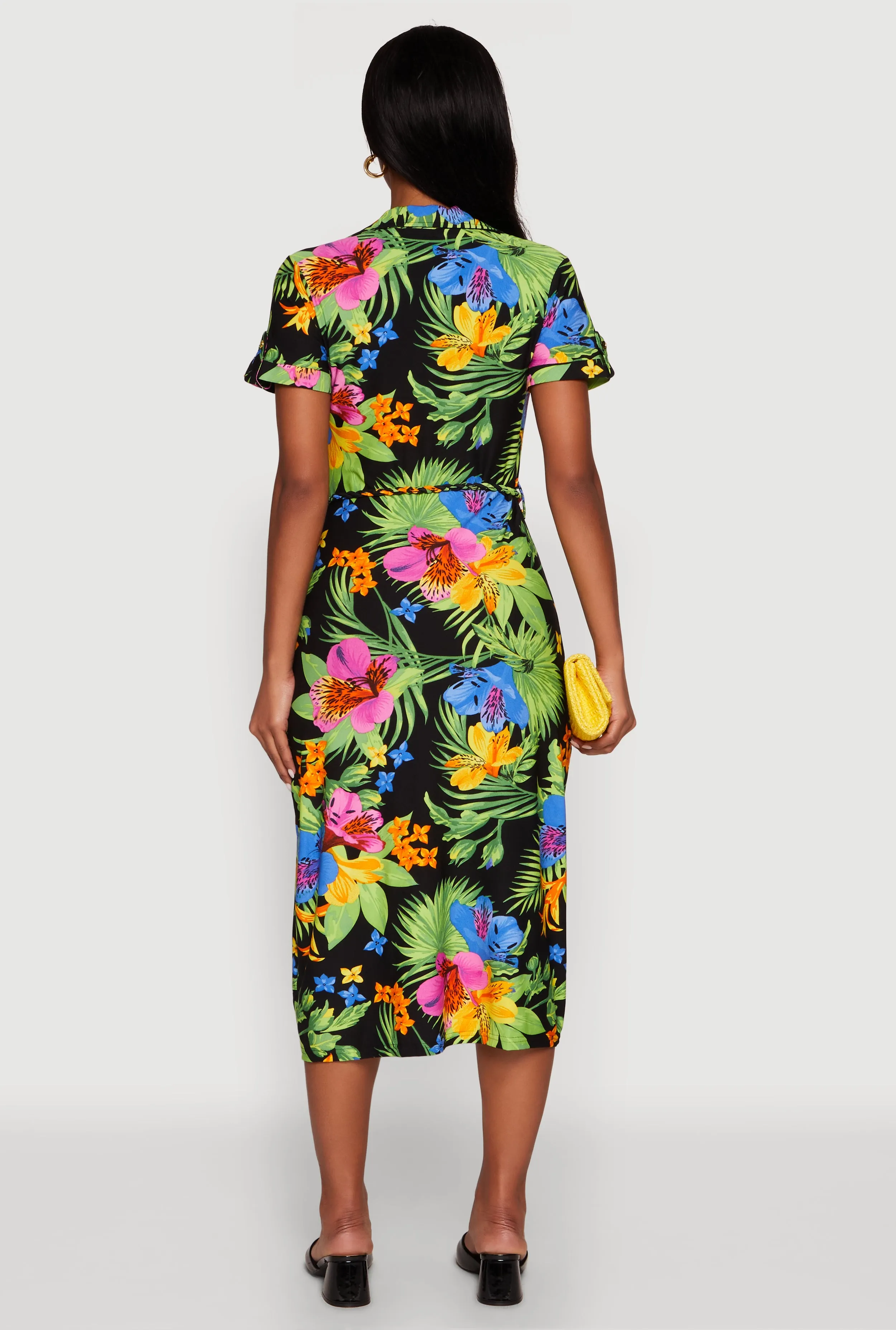 Tropical Floral Print Tie Waist Belted Dress sold by Rainbow product image thumbnail 5