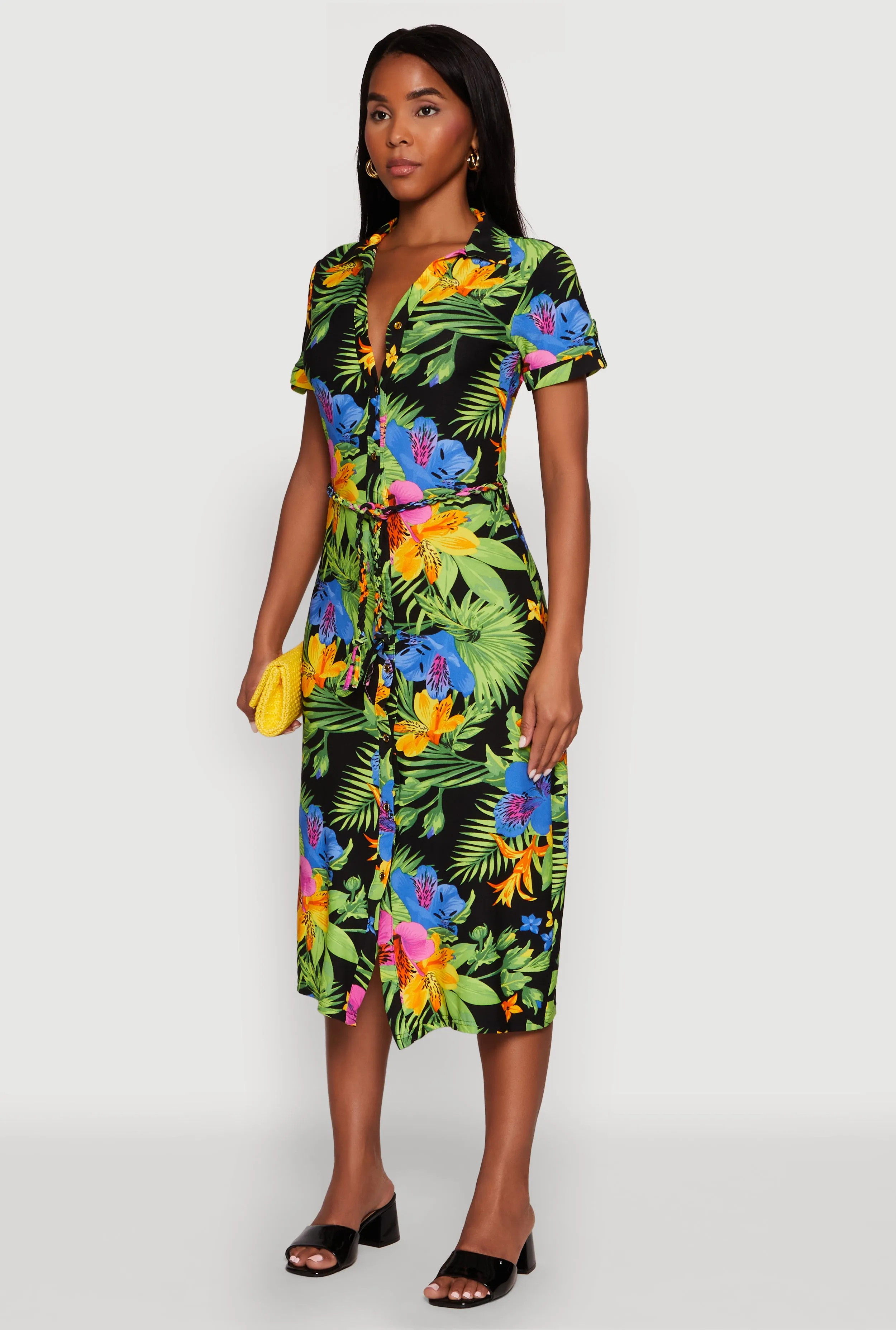 Tropical Floral Print Tie Waist Belted Dress sold by Rainbow product image thumbnail 3