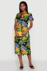 Tropical Floral Print Tie Waist Belted Dress sold by Rainbow