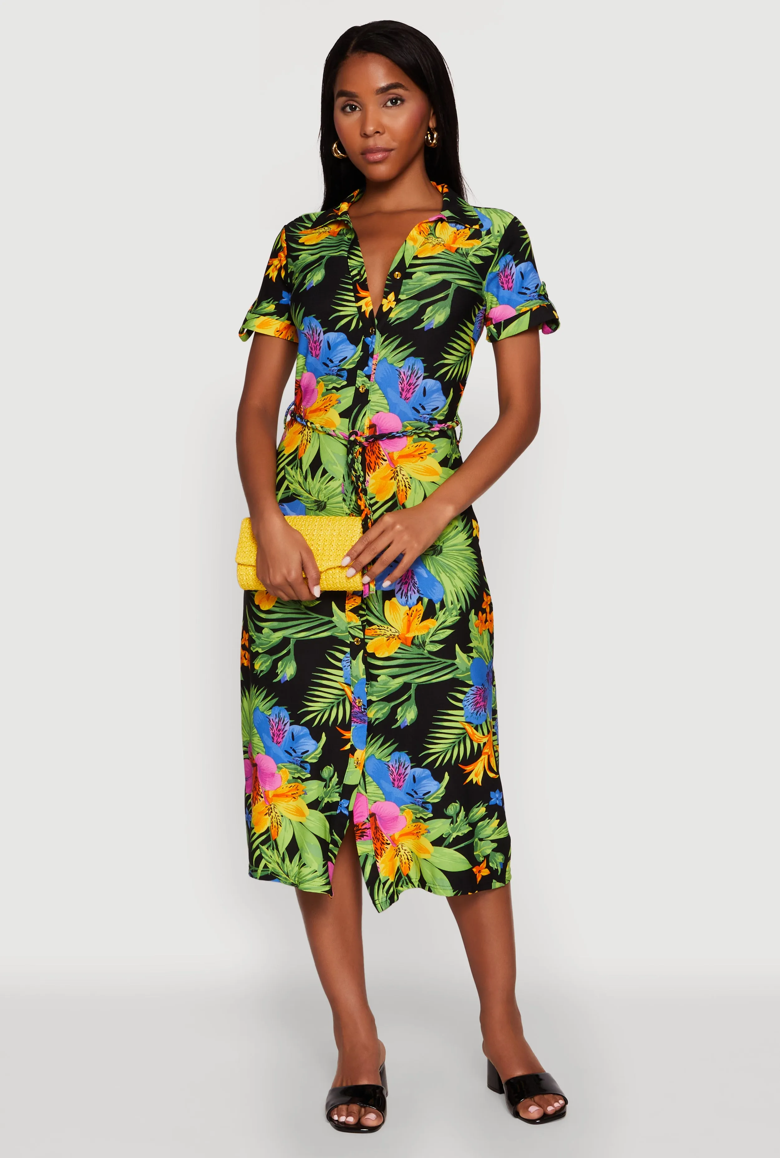 Tropical Floral Print Tie Waist Belted Dress sold by Rainbow product image thumbnail 2