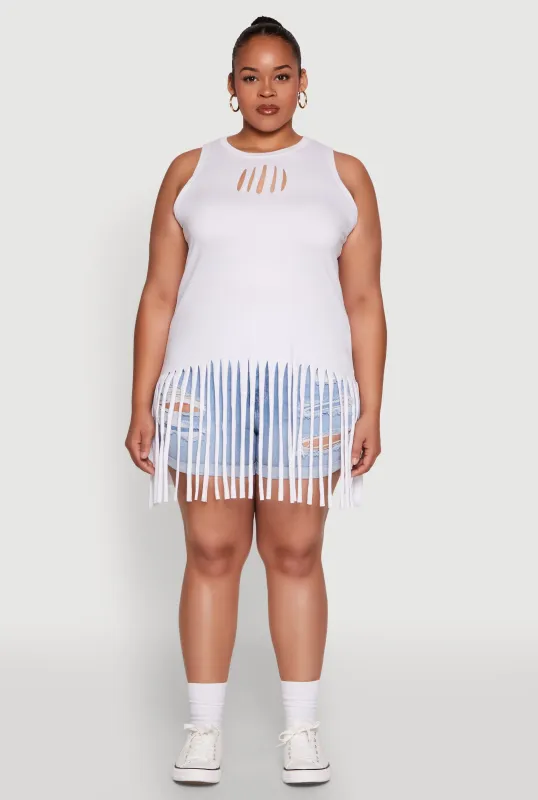 Plus Size Laser Cut Fringe Hem Tank Top sold by Rainbow