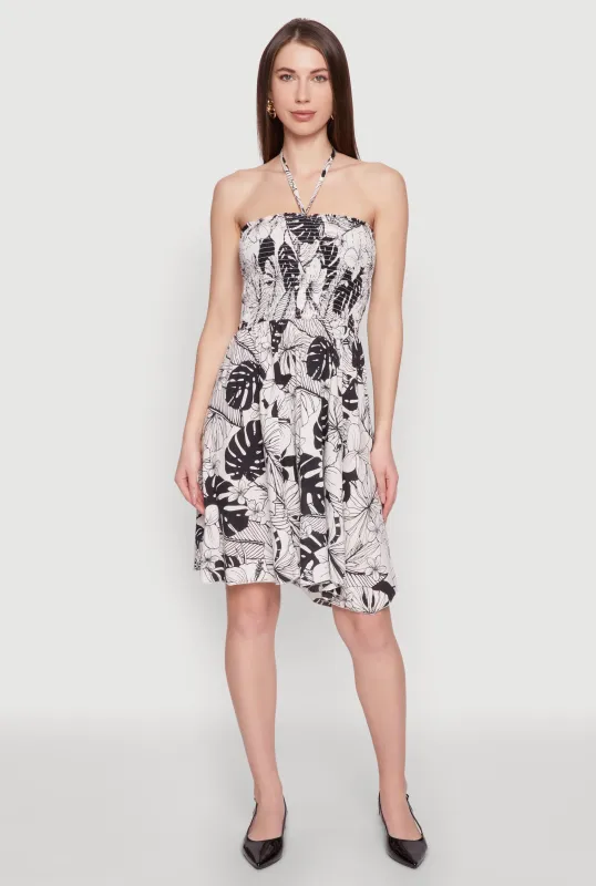 Tropical Print Smocked Halter Neck Dress sold by Rainbow