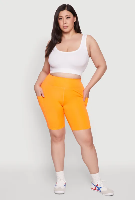 Plus Size Cell Phone Pocket High Waist Biker Shorts sold by Rainbow