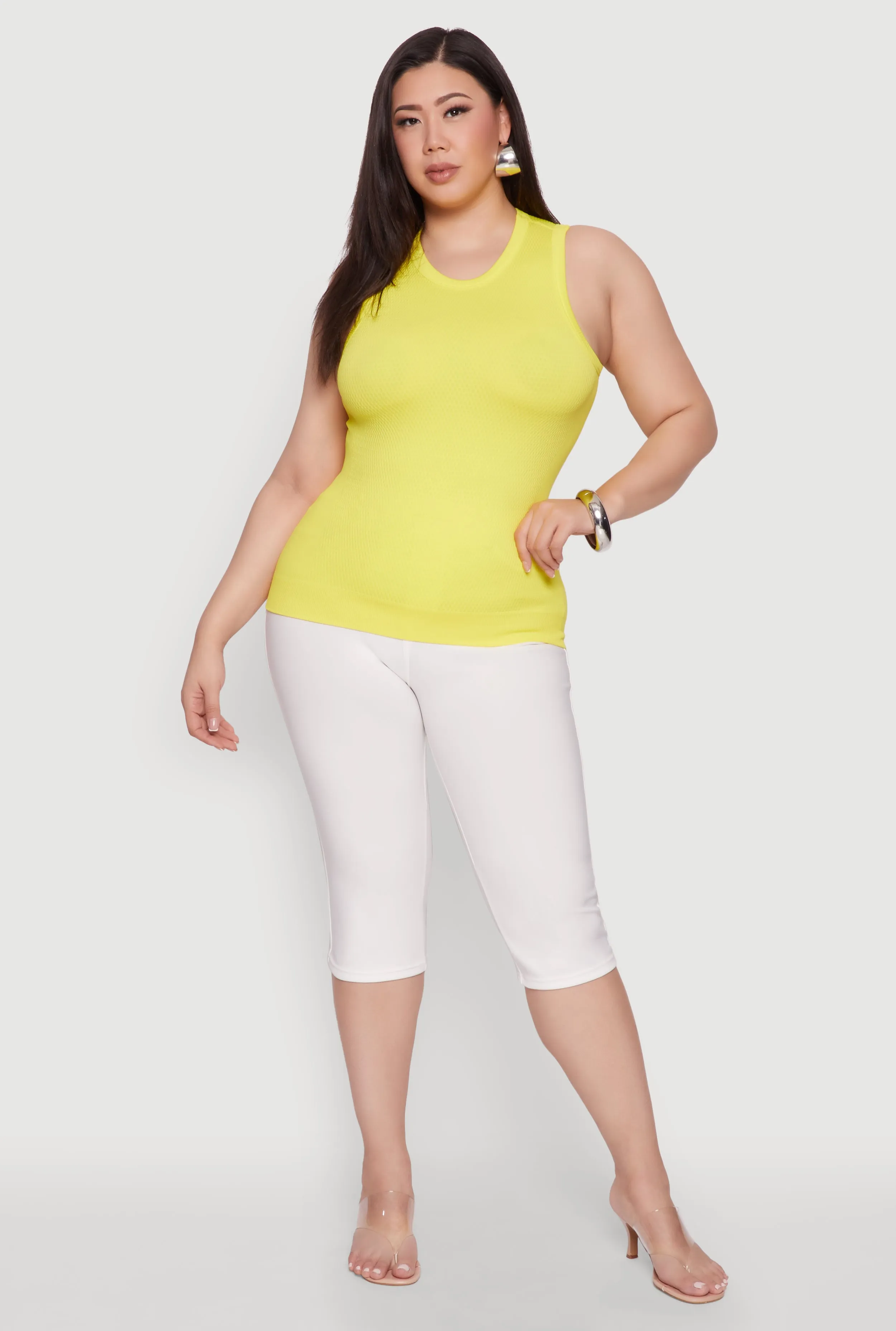 Plus Size Seamless Textured Knit Tank Top sold by Rainbow