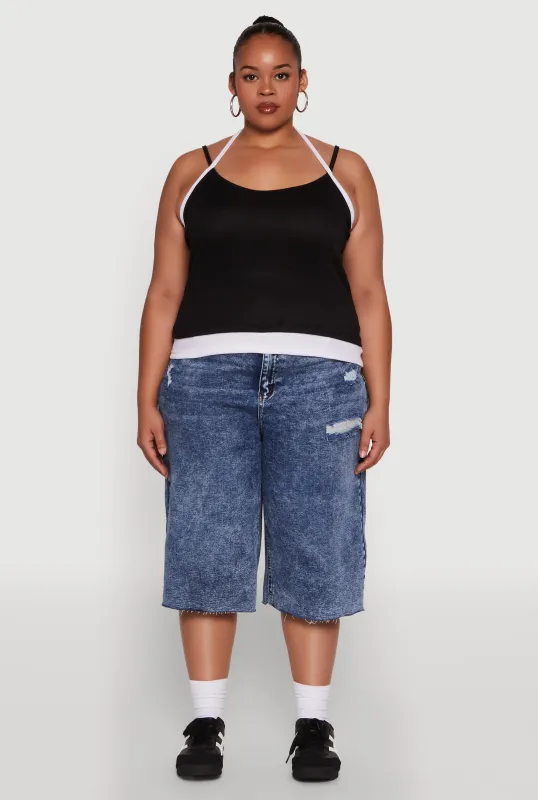 Plus Size Contrast Trim Halter Cami sold by Rainbow