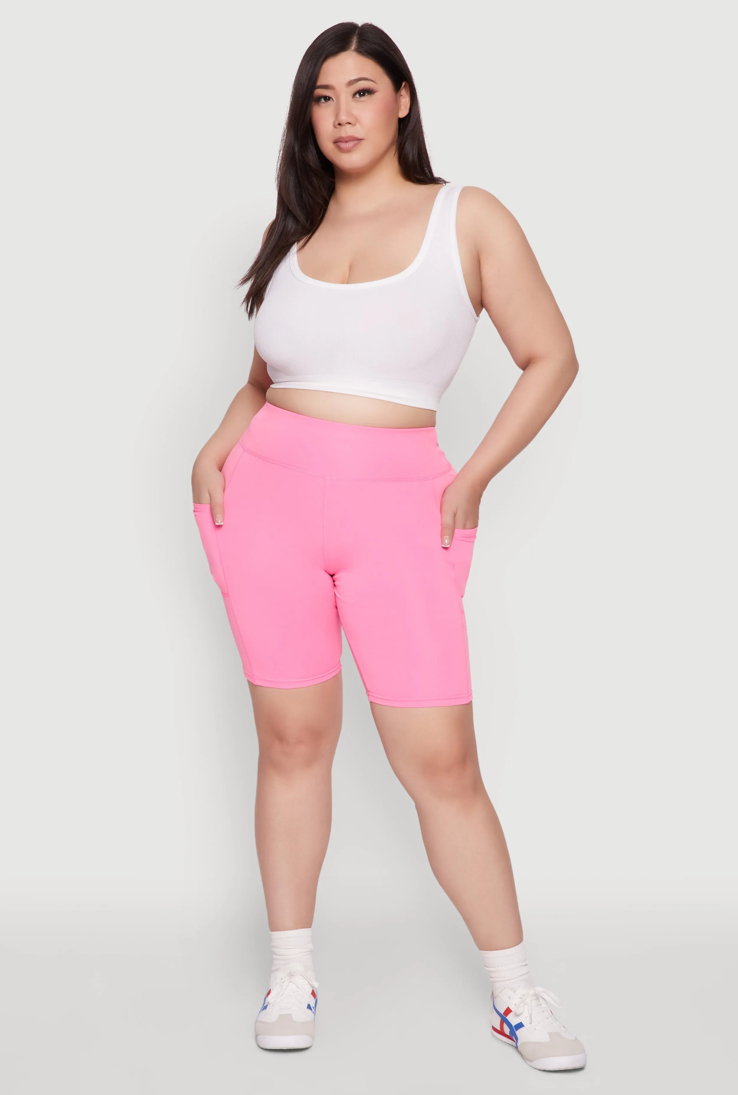 Plus Size Cell Phone Pocket High Waisted Biker Shorts sold by Rainbow