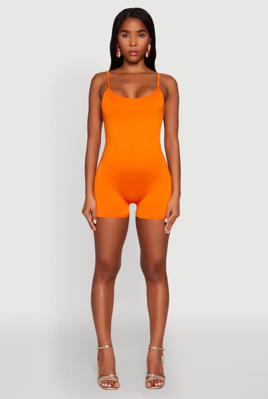 Thin Strap Scoop Neck Romper sold by Rainbow