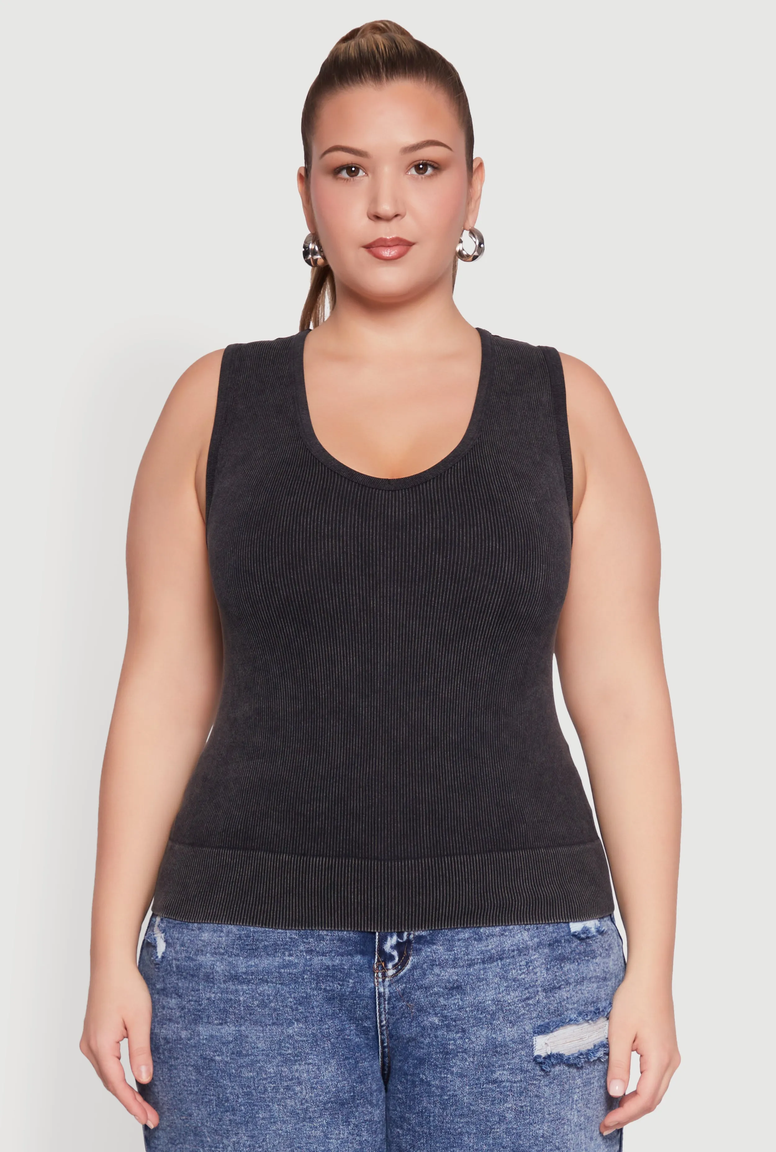 Plus Size Seamless Mineral Wash V Neck Tank Top sold by Rainbow product image thumbnail 2