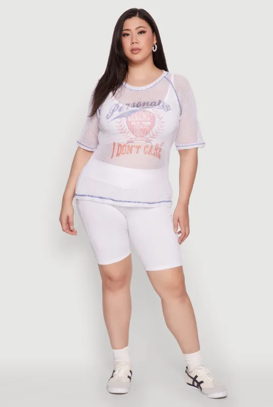 Plus Size Personally I Dont Care Fishnet Top sold by Rainbow