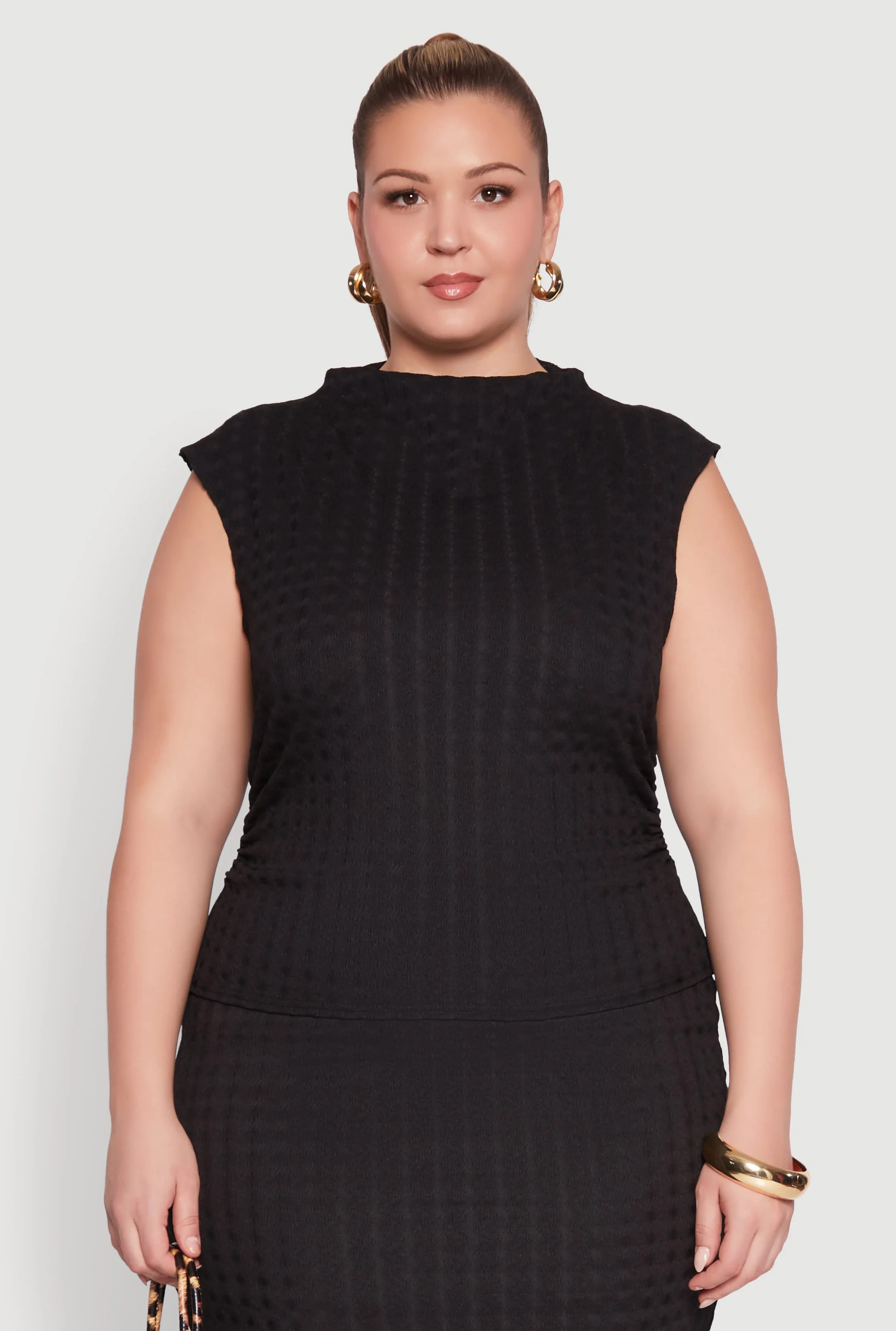 Plus Size Textured Knit Mock Neck Tank Top sold by Rainbow