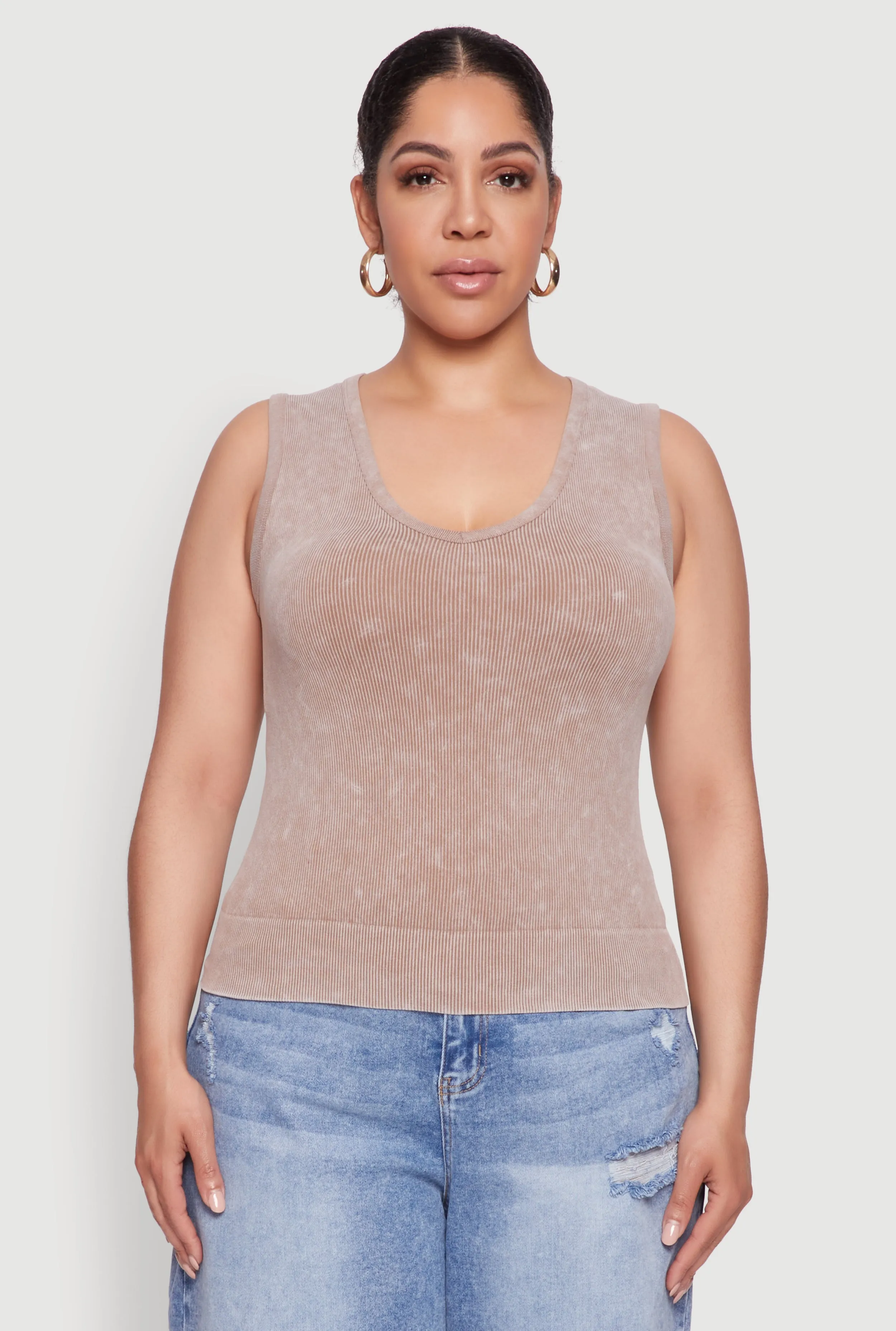 Plus Size Seamless Mineral Wash V Neck Tank Top sold by Rainbow product image thumbnail 2