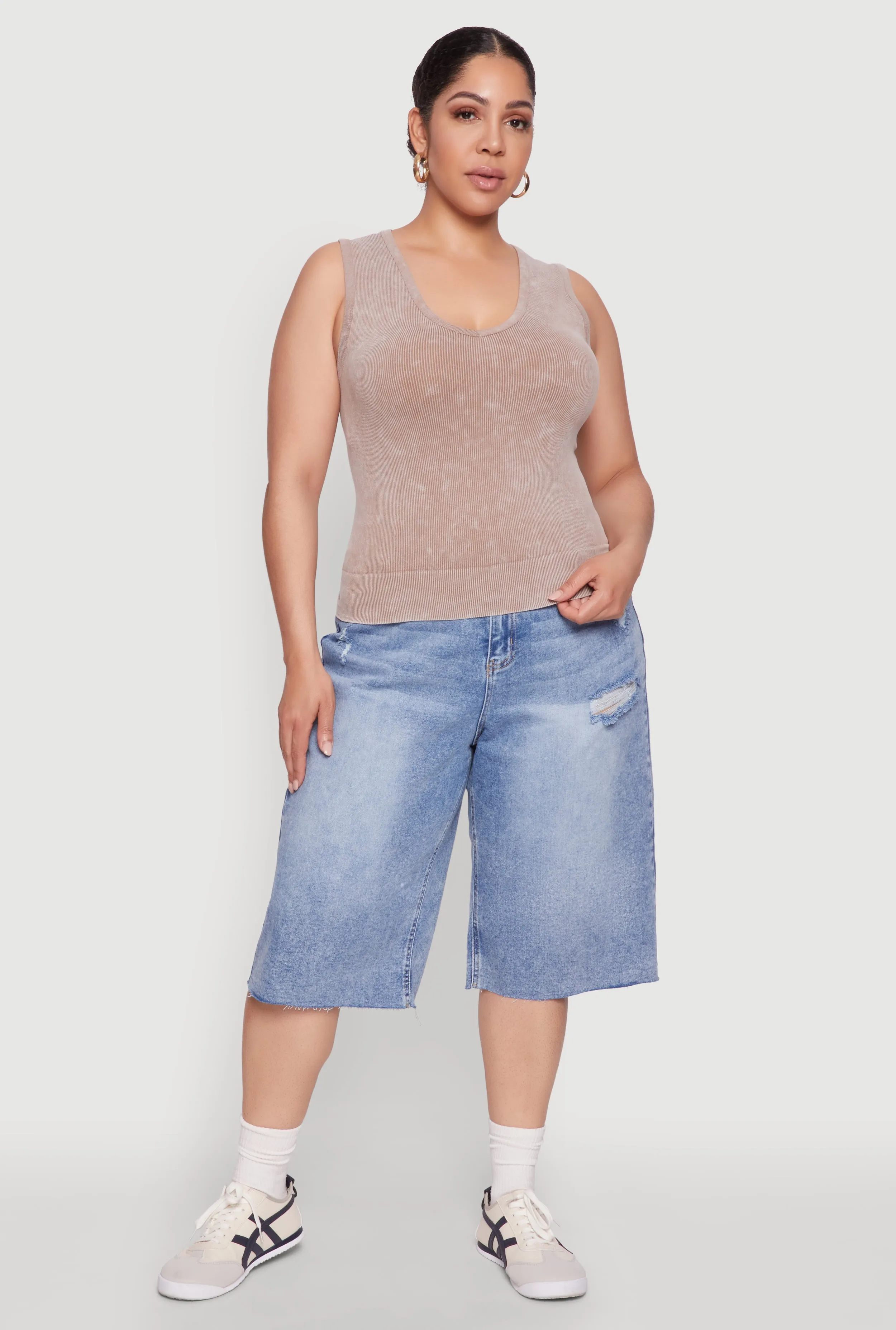 Plus Size Seamless Mineral Wash V Neck Tank Top sold by Rainbow