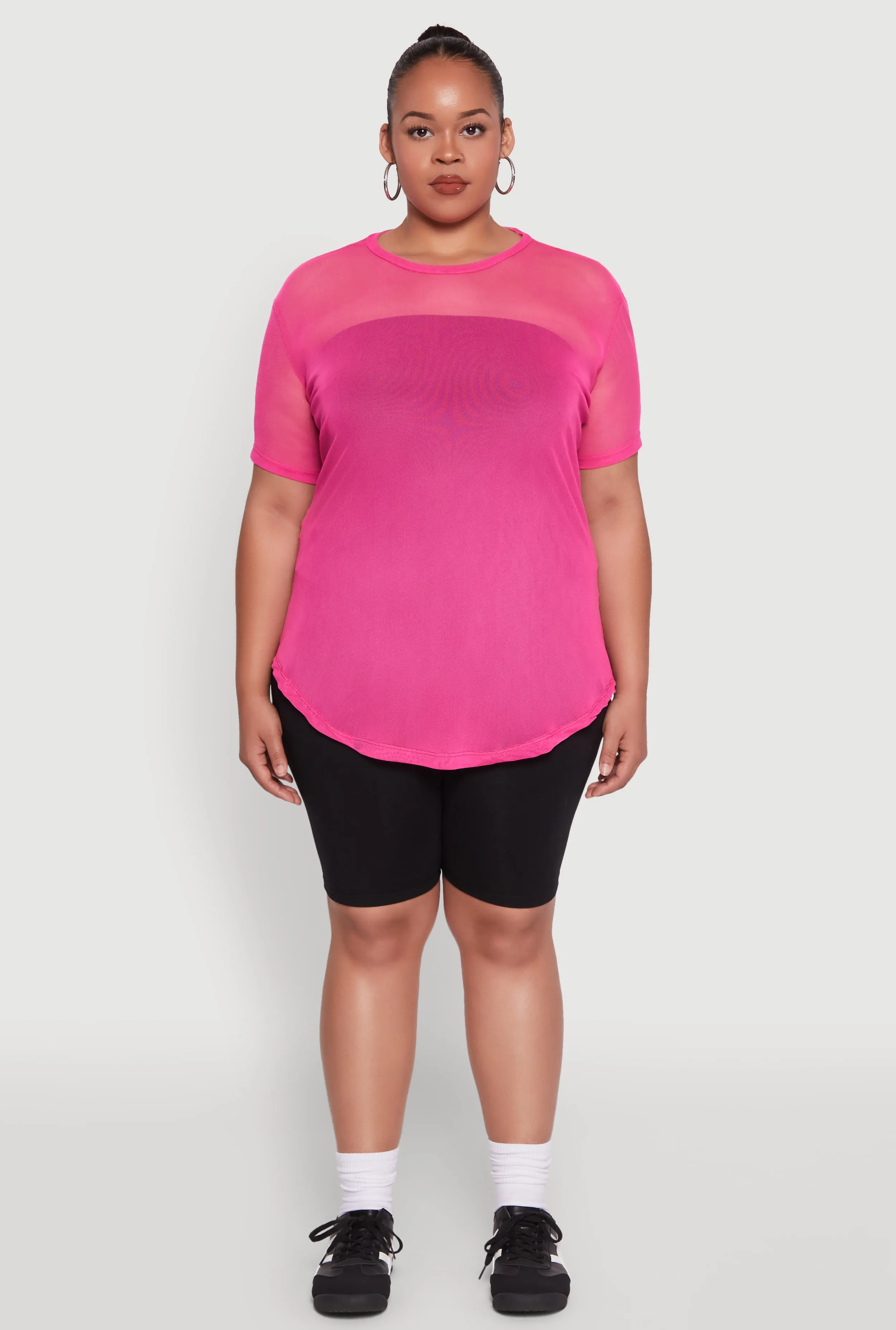 Plus Size Mesh Crew Neck Tunic Top sold by Rainbow