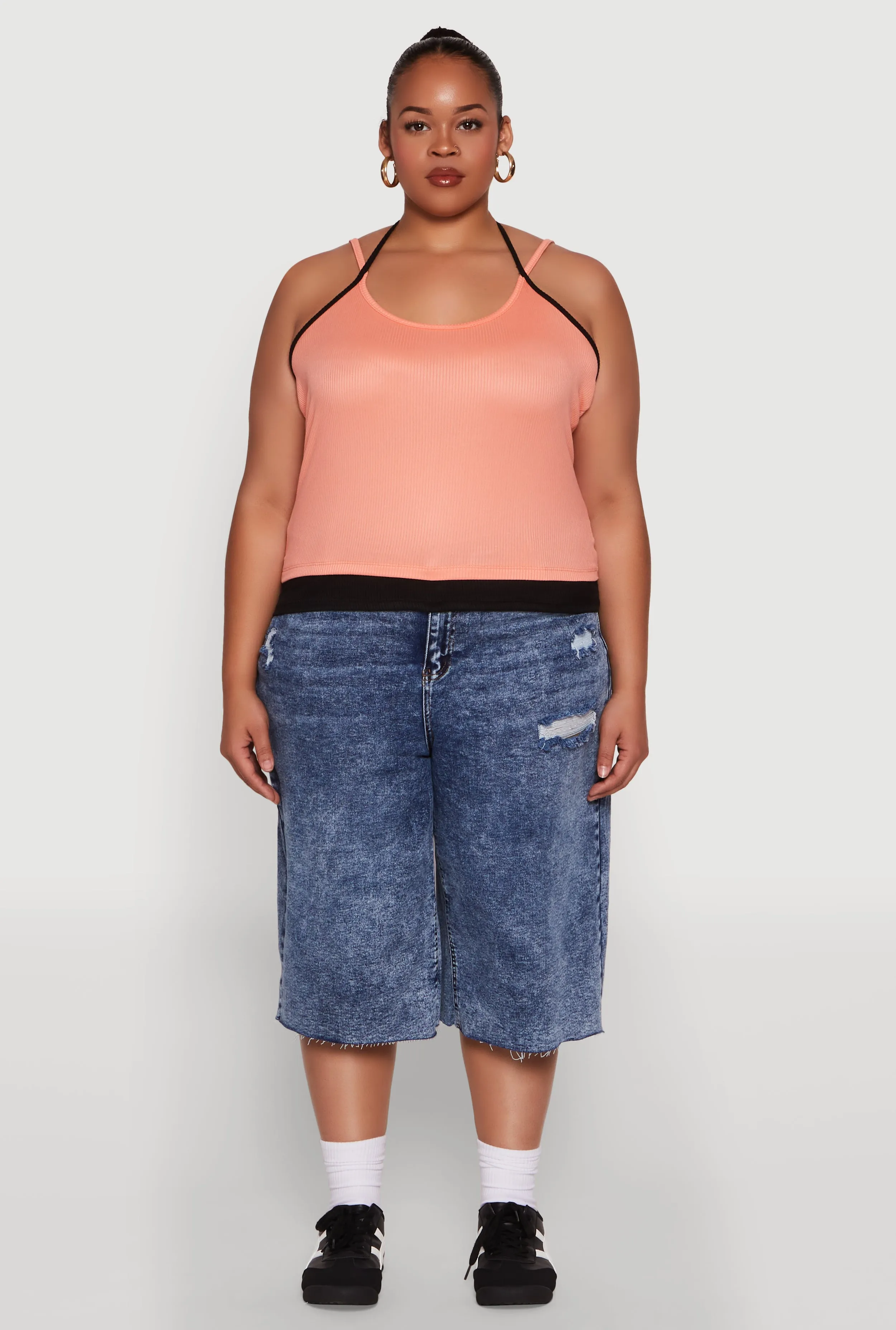 Plus Size Contrast Trim Halter Cami sold by Rainbow product image thumbnail 3