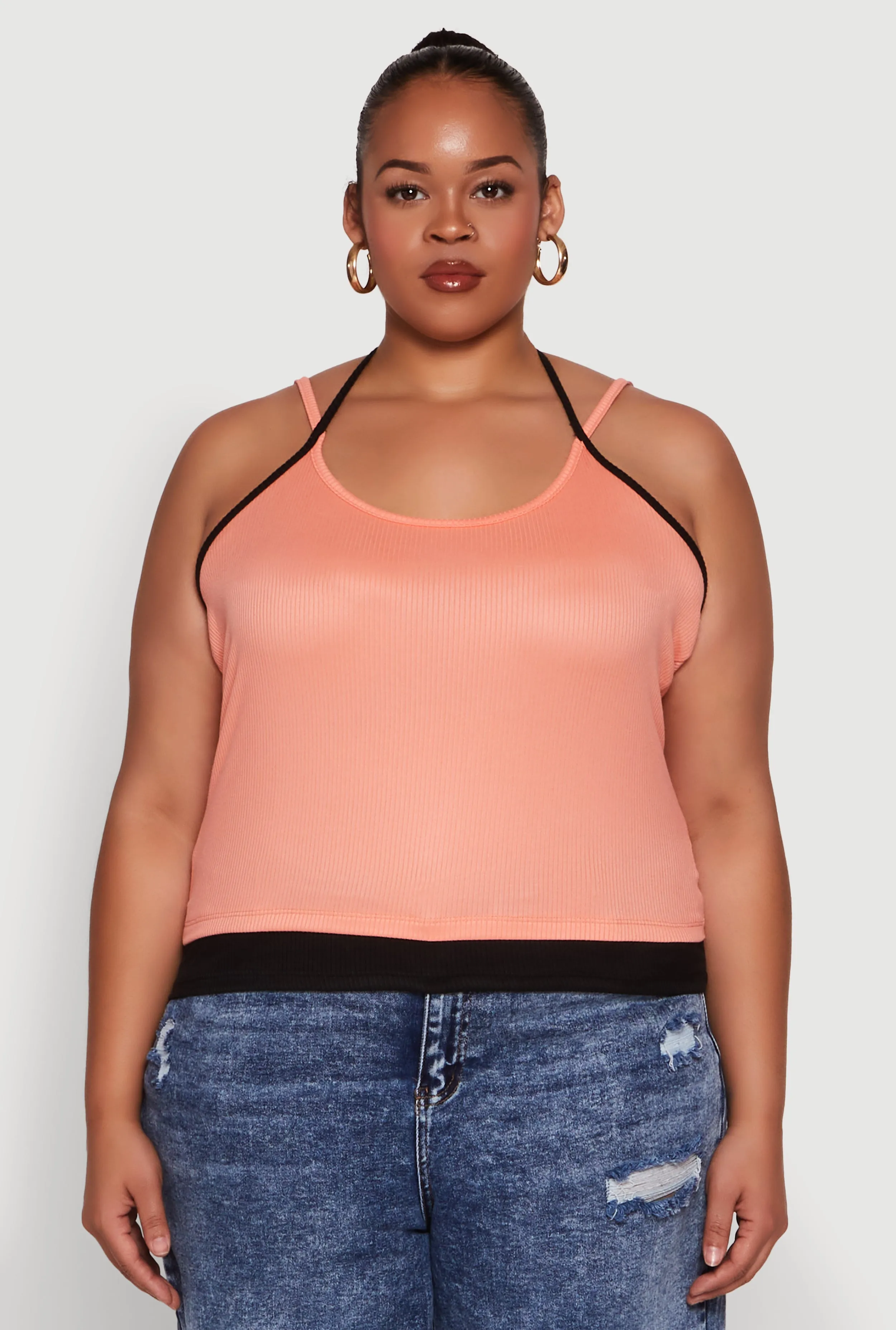 Plus Size Contrast Trim Halter Cami sold by Rainbow product image thumbnail 2