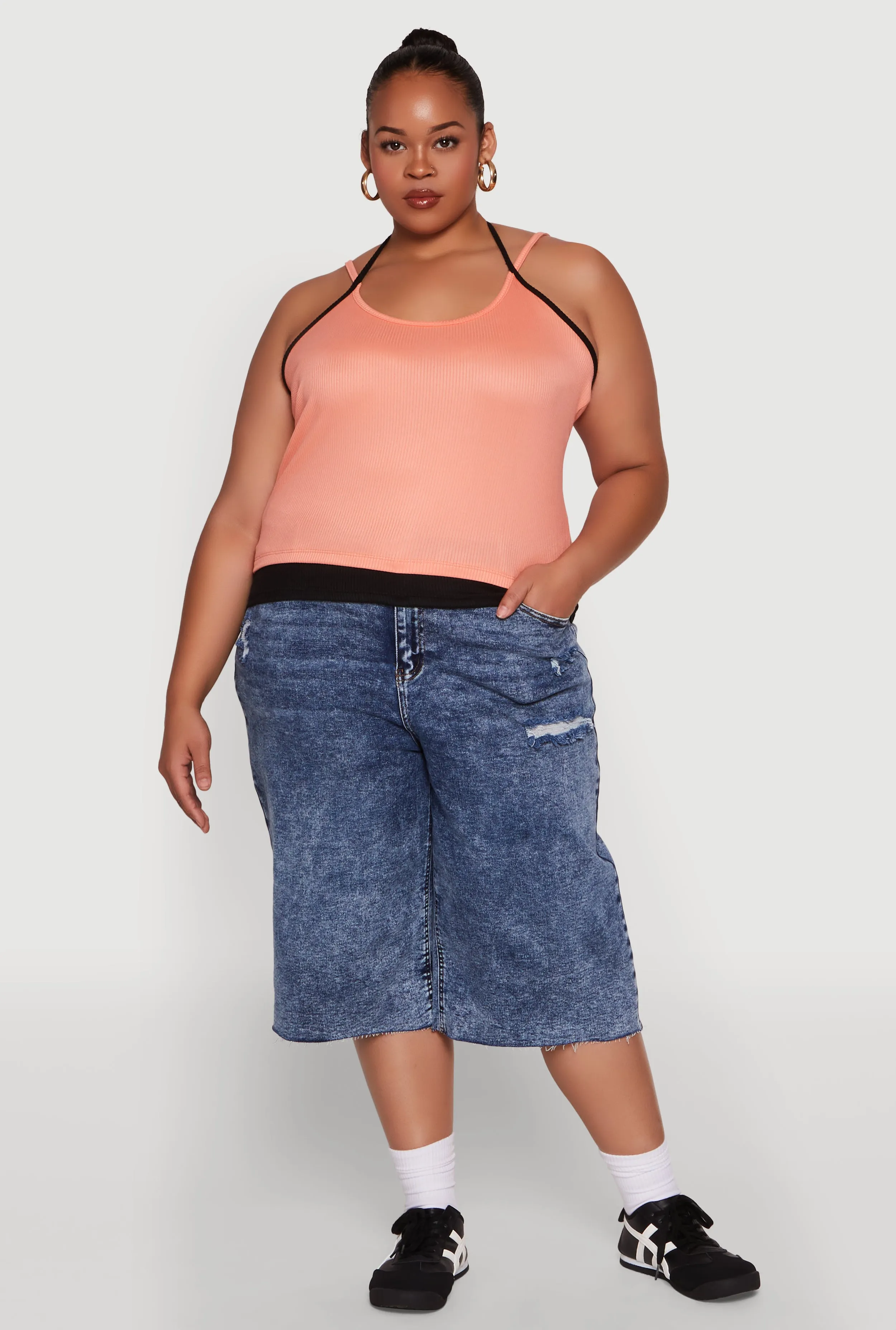 Plus Size Contrast Trim Halter Cami sold by Rainbow