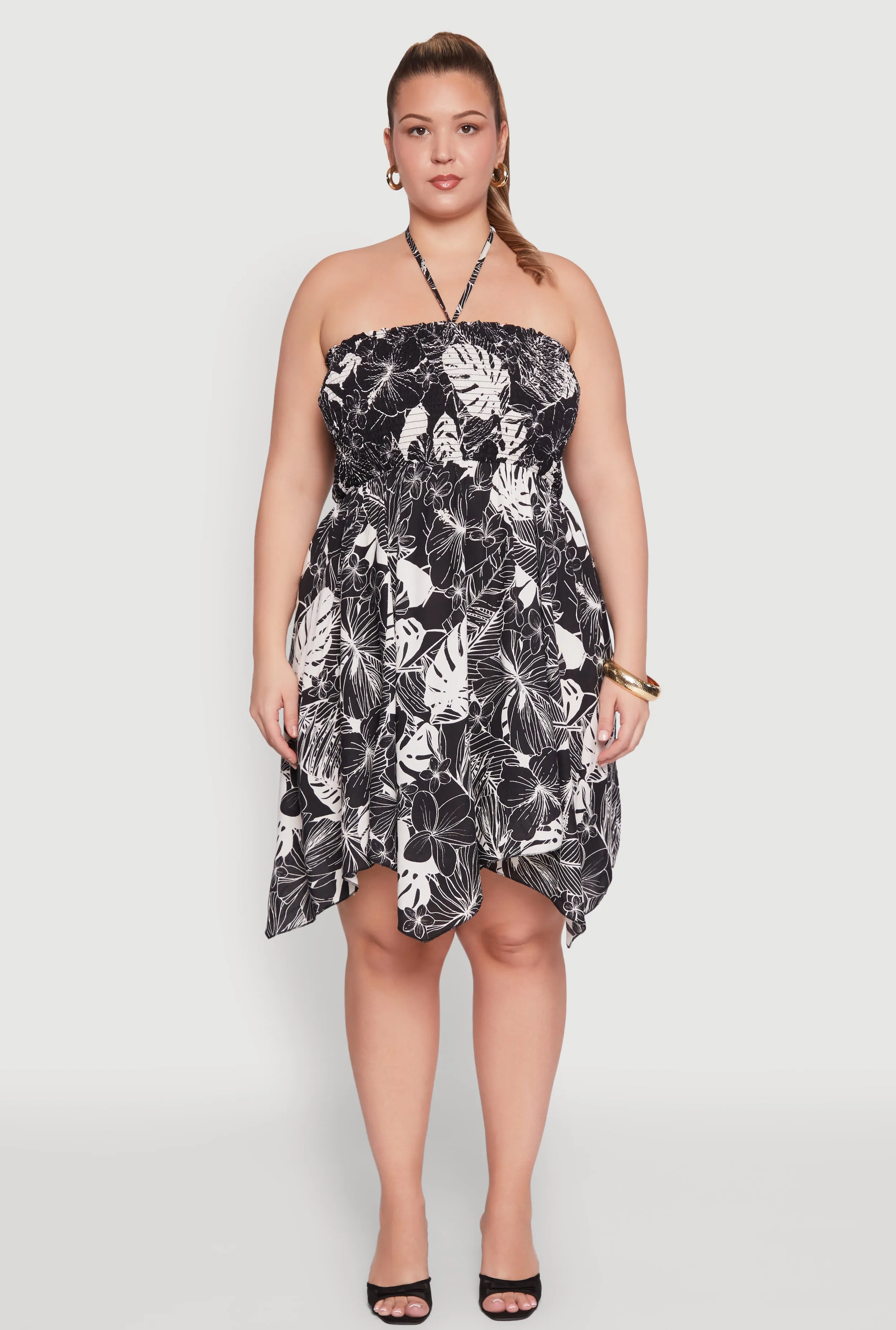 Plus Size Smocked Shark Bite Leaf Print Dress sold by Rainbow product image thumbnail 2