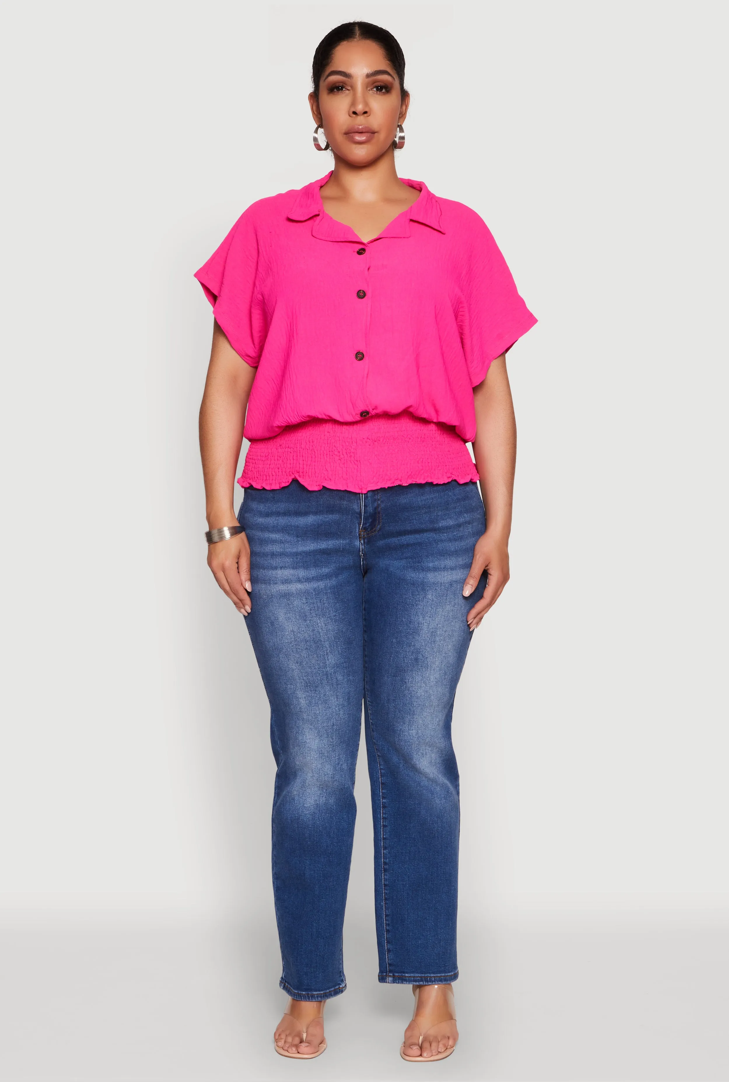 Plus Size Smocked Hem Button Front Top sold by Rainbow product image thumbnail 3