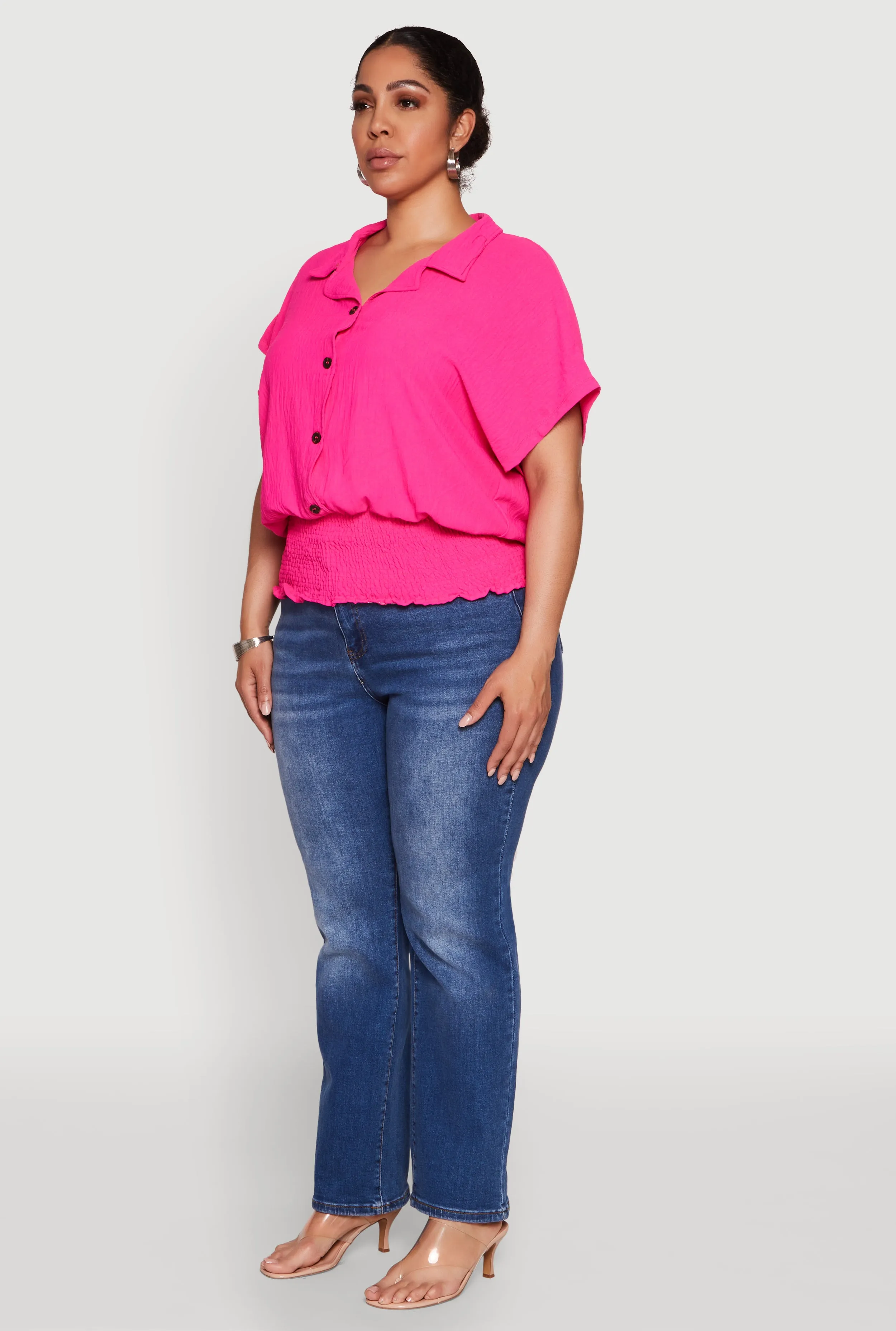 Plus Size Smocked Hem Button Front Top sold by Rainbow product image thumbnail 5