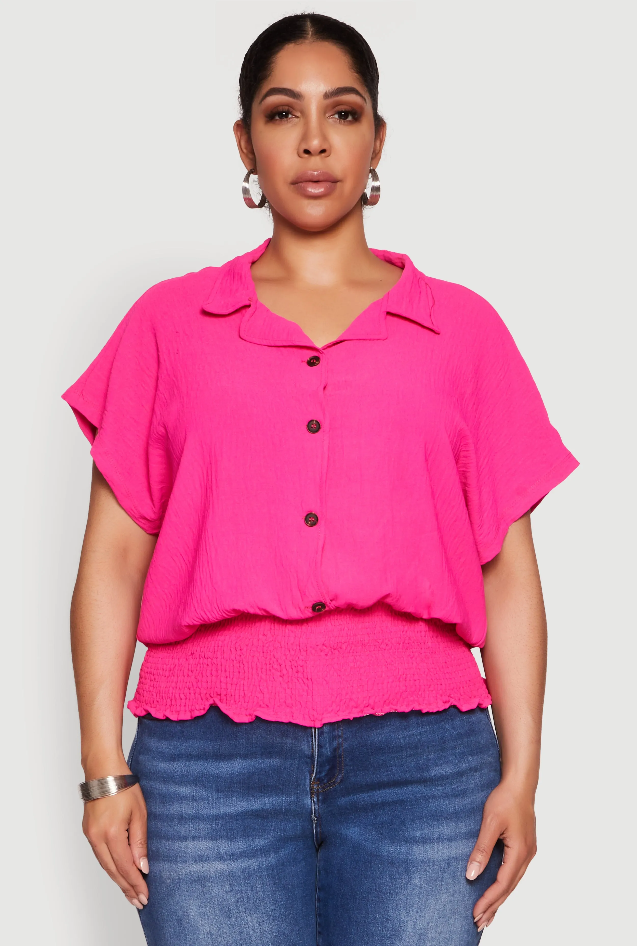 Plus Size Smocked Hem Button Front Top sold by Rainbow product image thumbnail 2