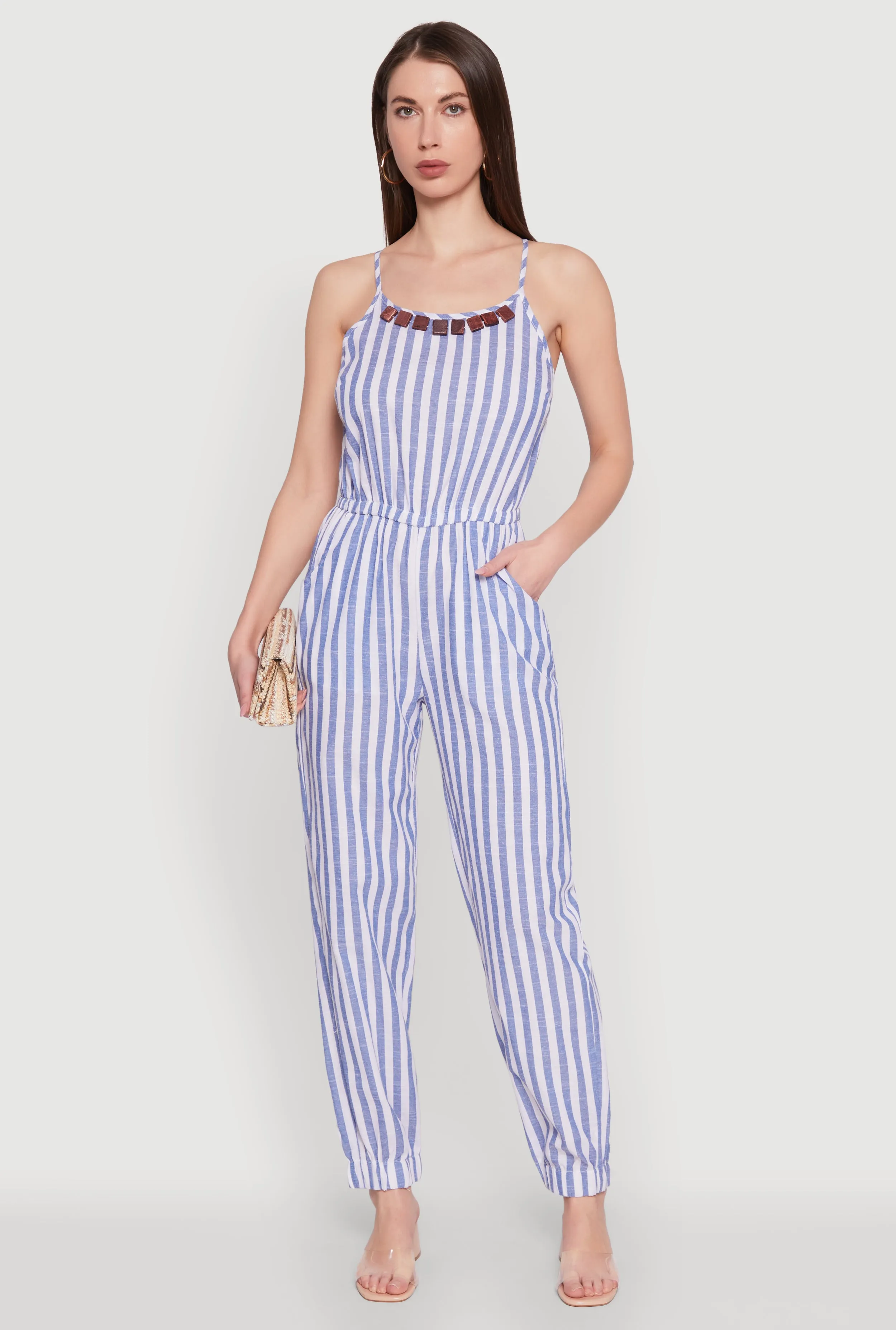 Wooden Beaded Detail Striped Jumpsuit sold by Rainbow