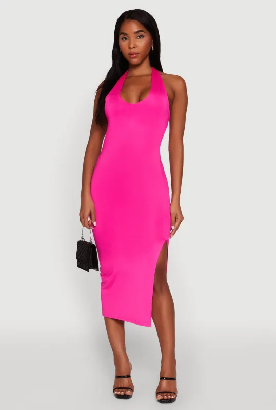 Side Slit Halter Neck Midi Dress sold by Rainbow