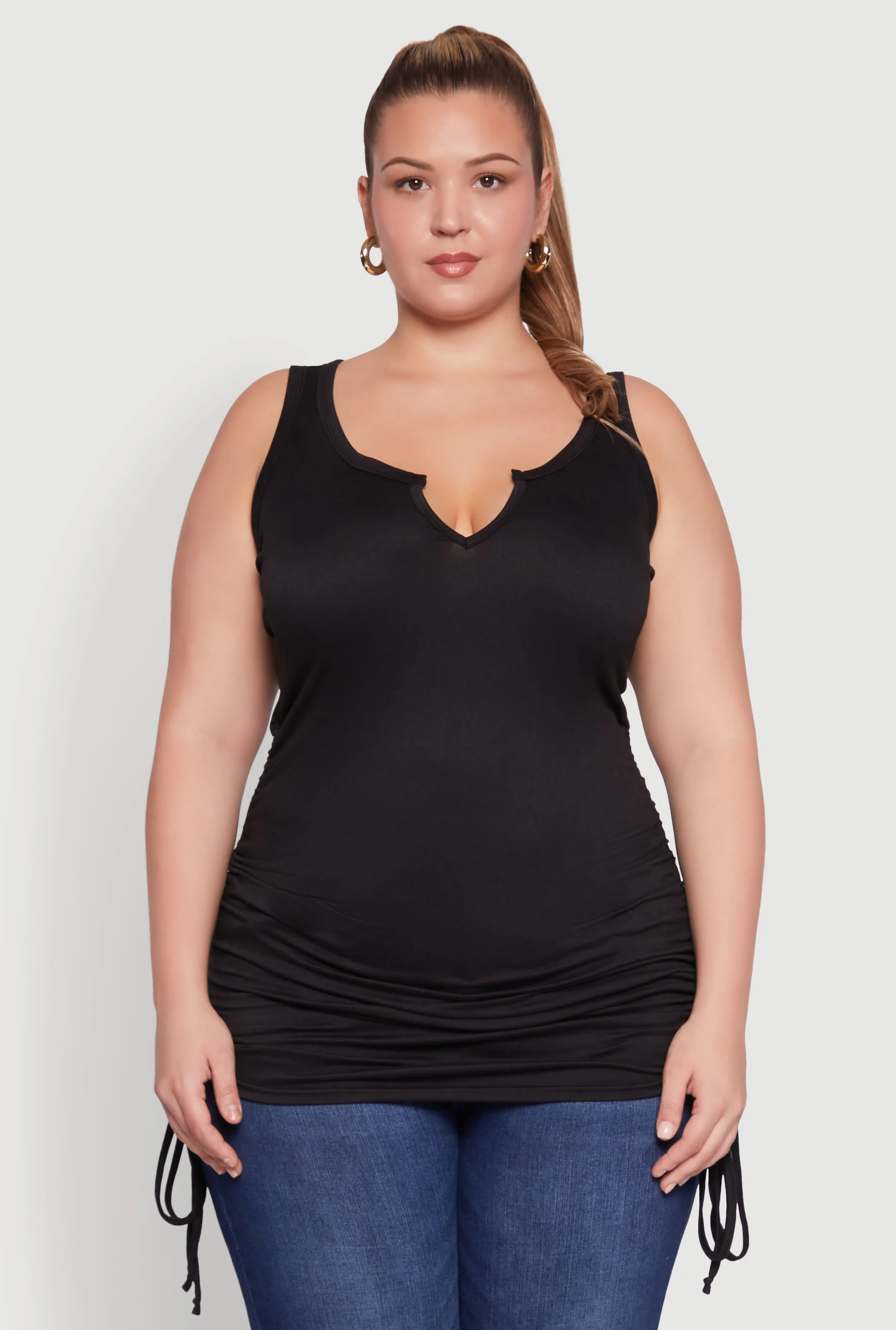 Plus Size Notch Neck Drawstring Side Tank Top sold by Rainbow product image thumbnail 2