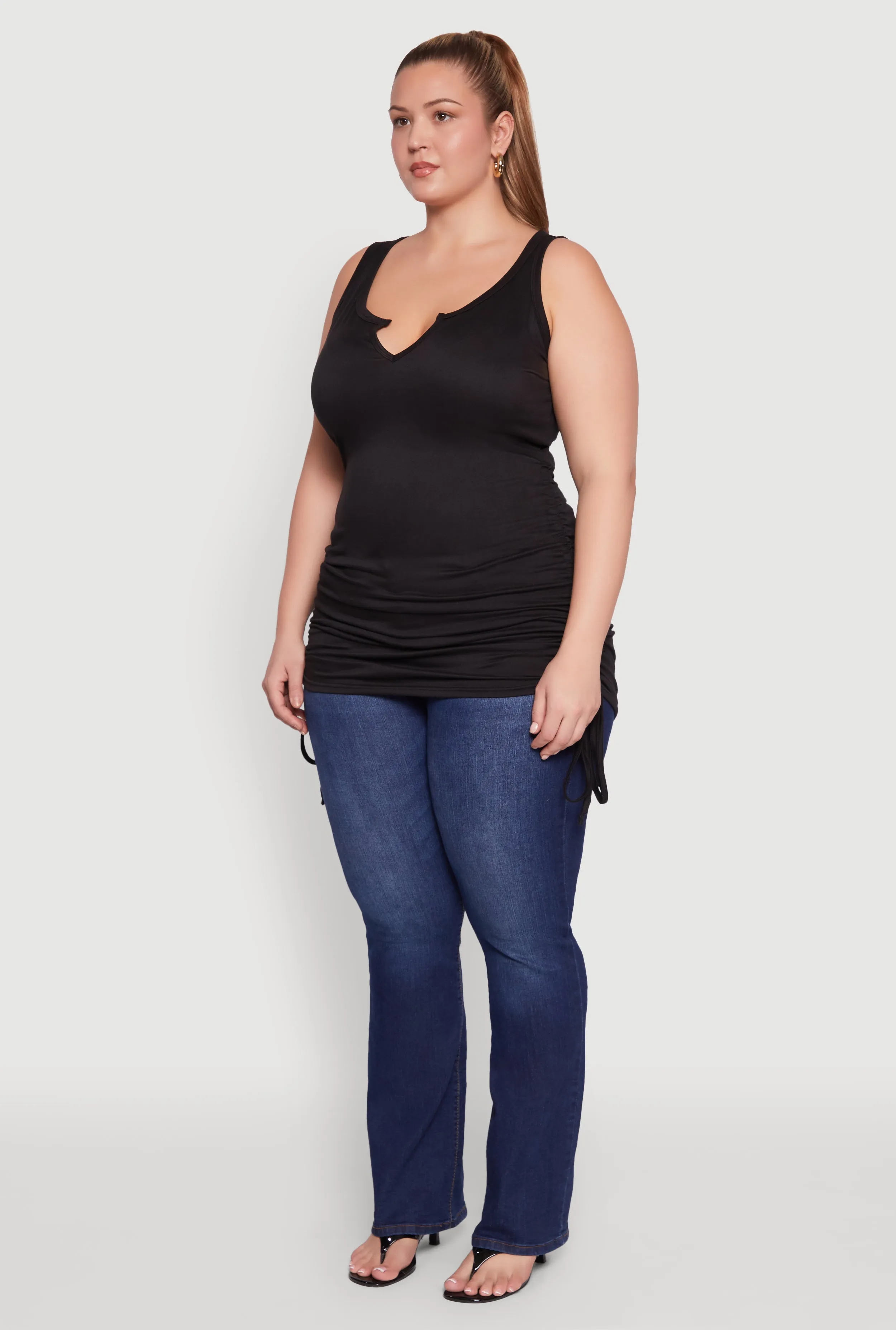 Plus Size Notch Neck Drawstring Side Tank Top sold by Rainbow product image thumbnail 5