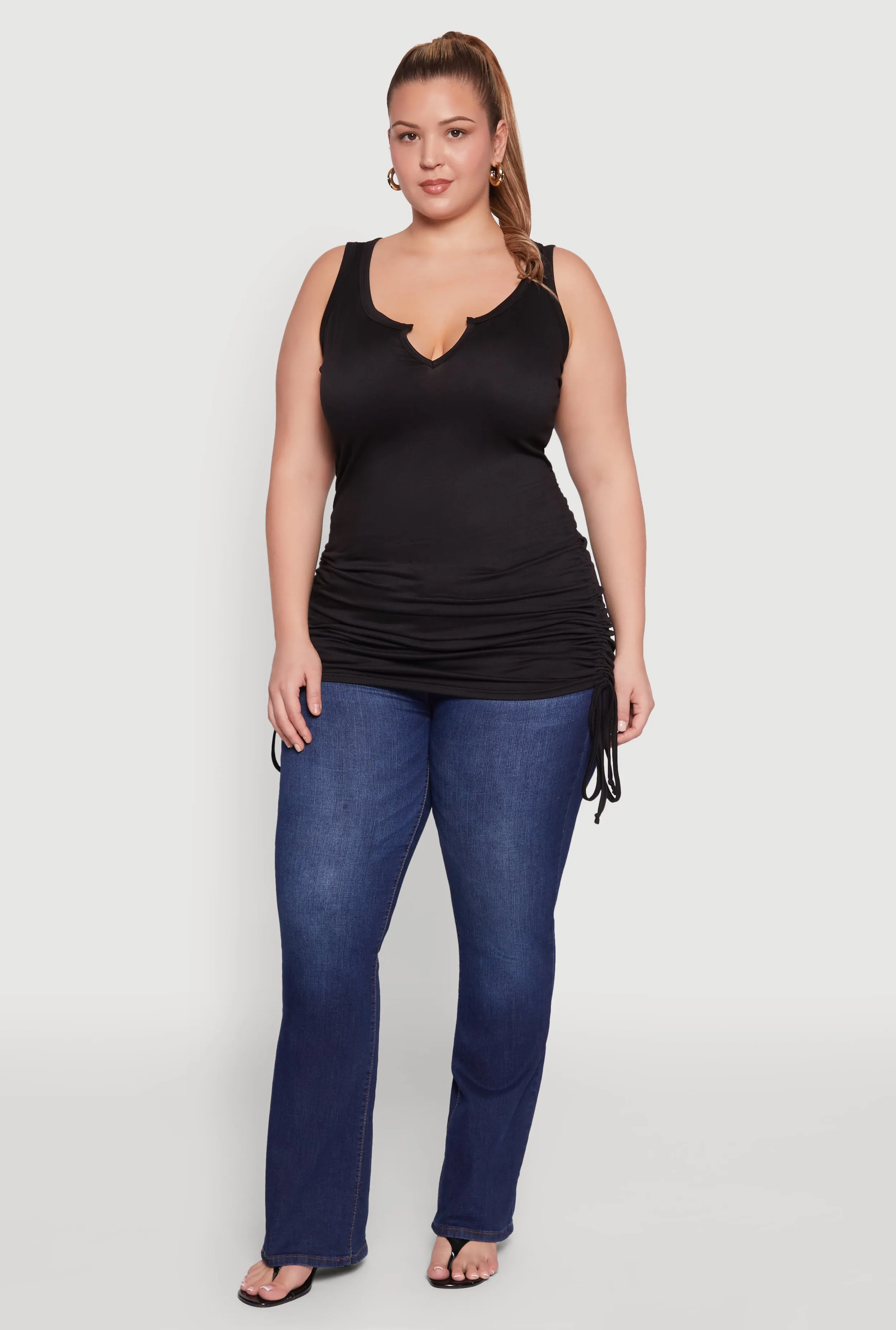 Plus Size Notch Neck Drawstring Side Tank Top sold by Rainbow
