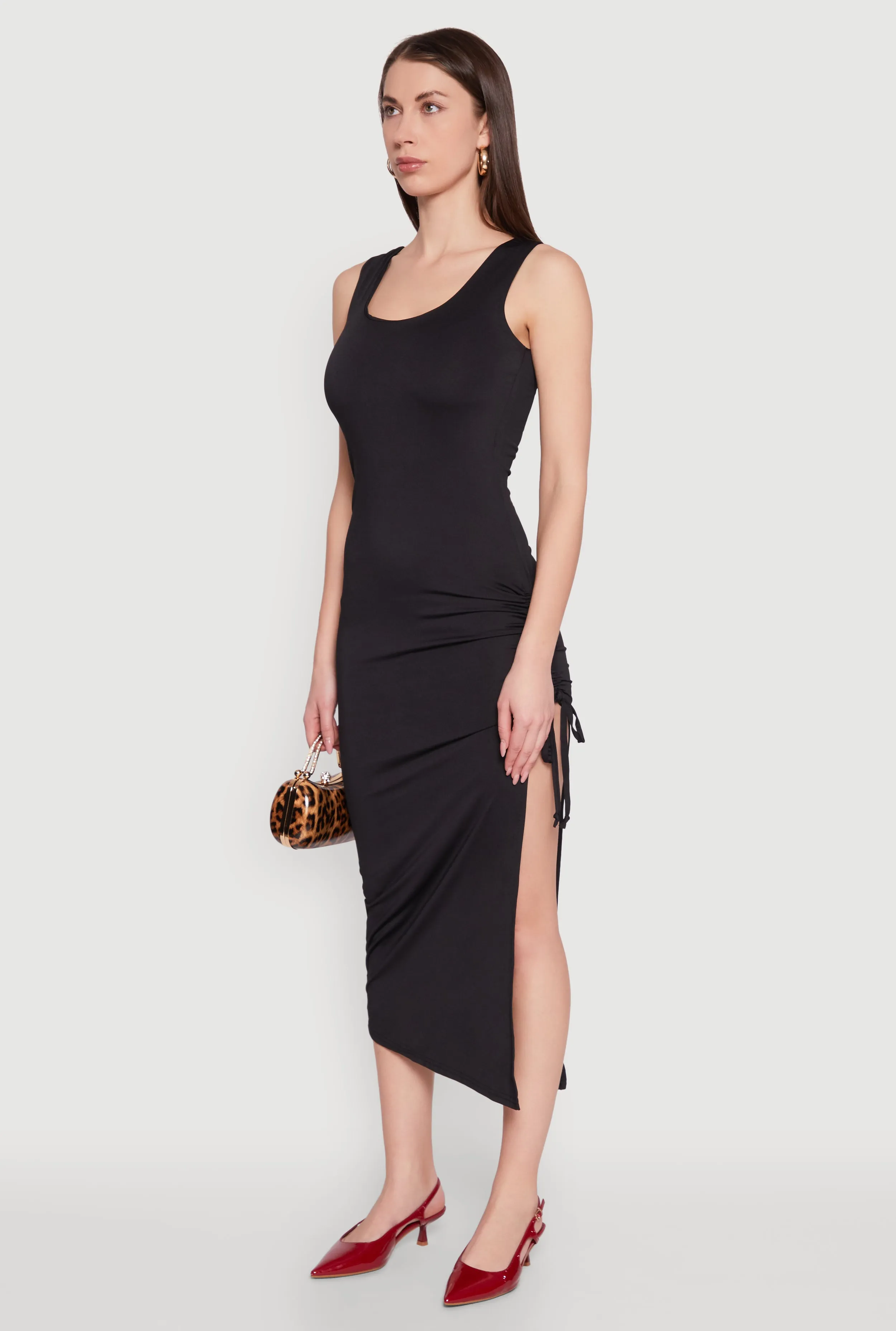 Side Slit Ruched Maxi Tank Dress sold by Rainbow product image thumbnail 3