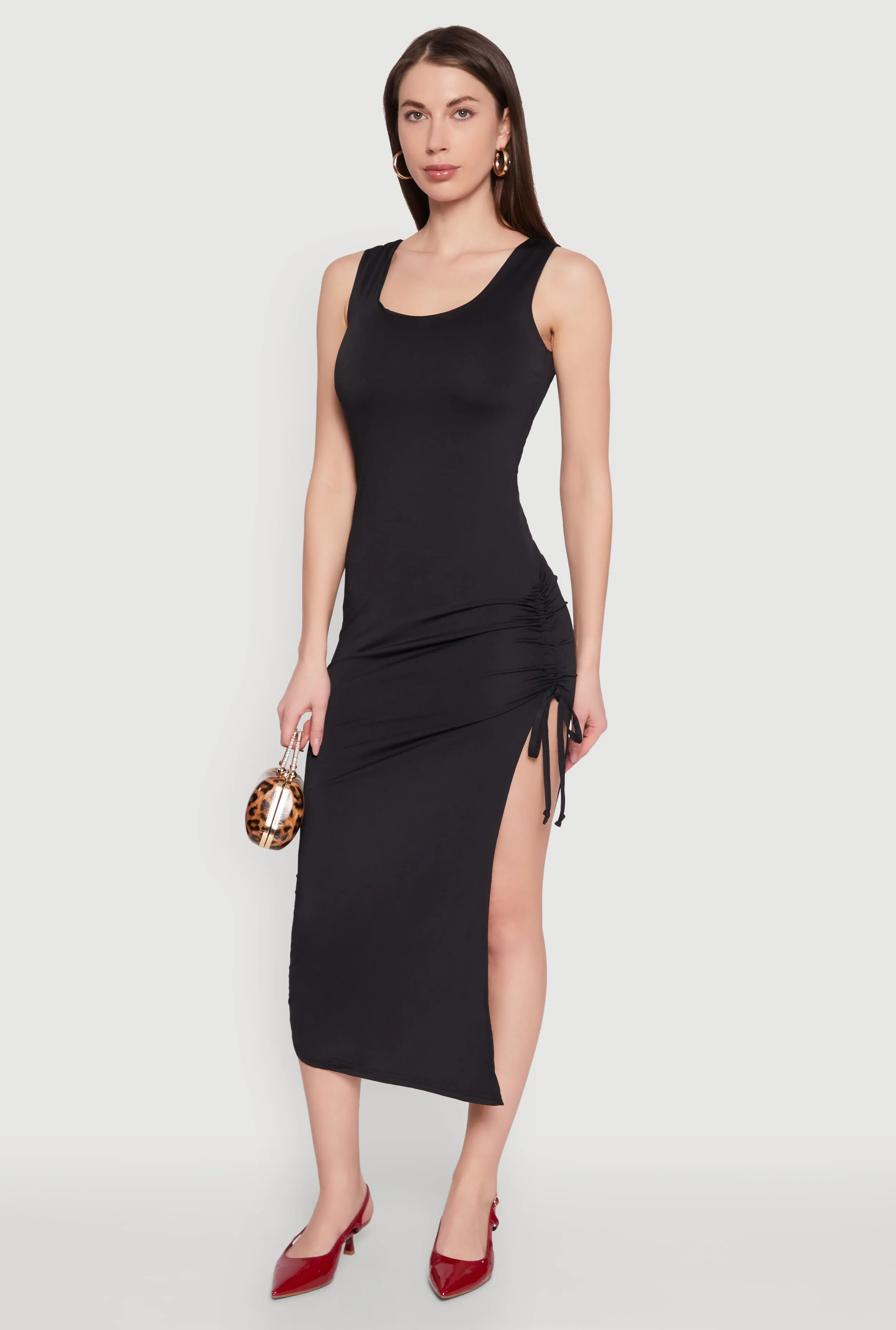 Side Slit Ruched Maxi Tank Dress sold by Rainbow