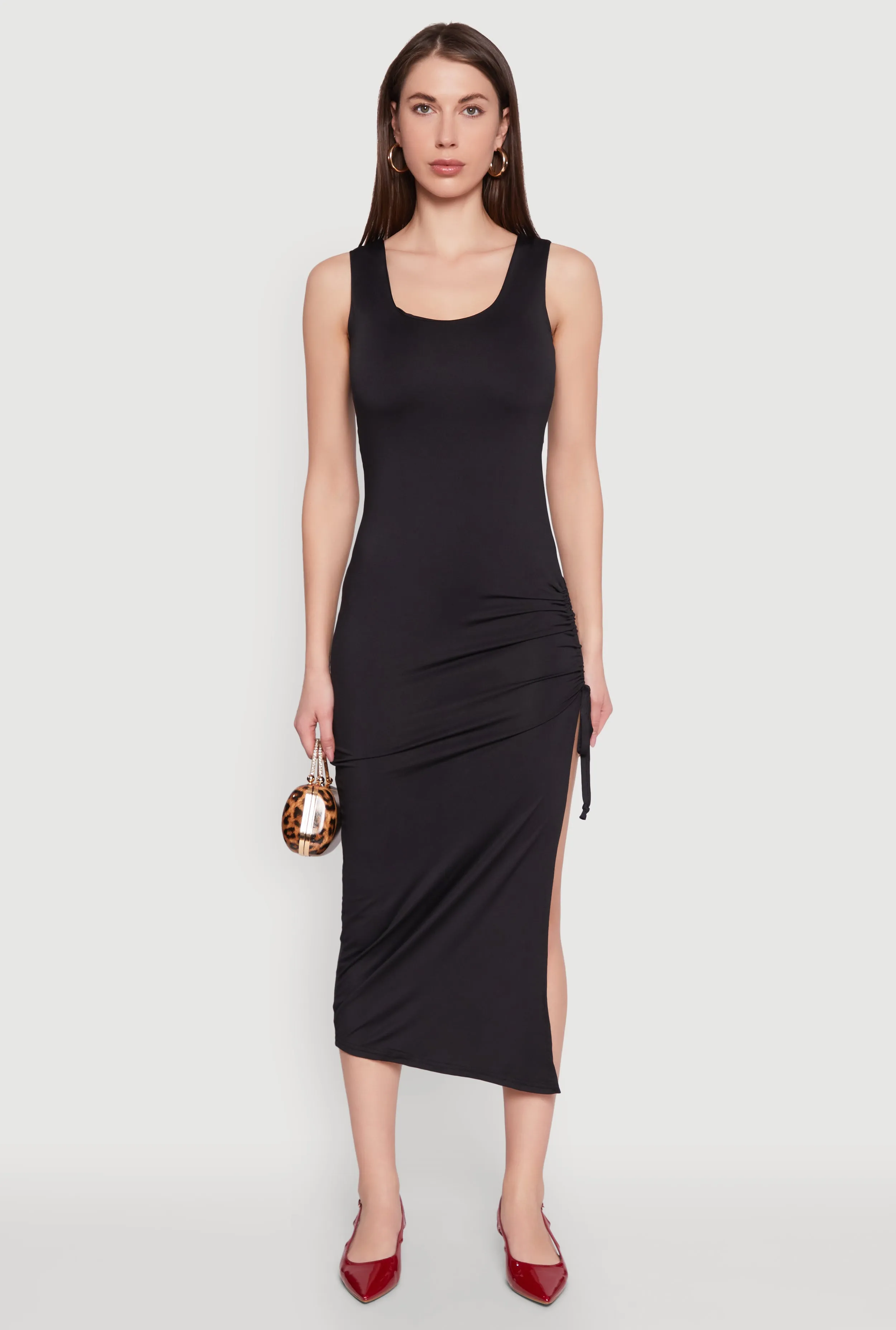 Side Slit Ruched Maxi Tank Dress sold by Rainbow product image thumbnail 2