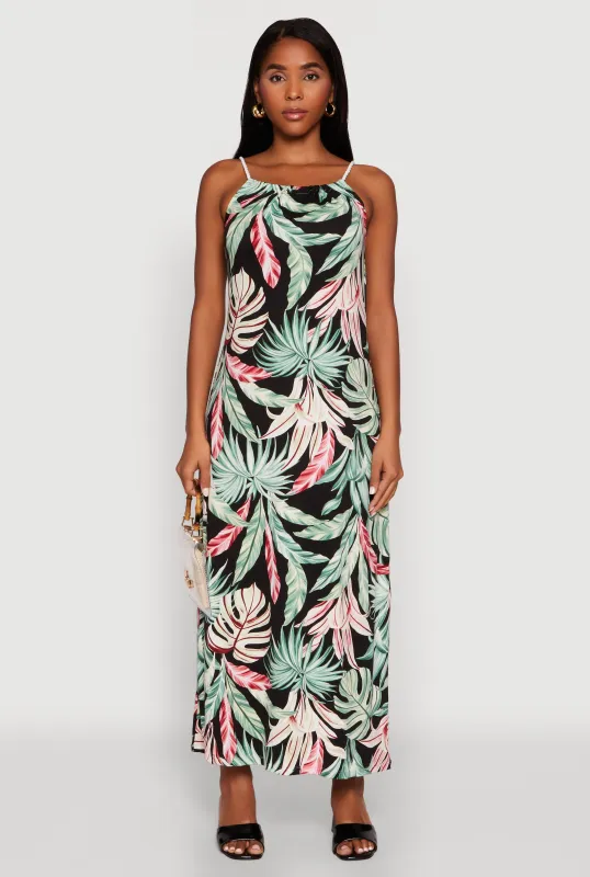 Tropical Leaf Print Maxi Sundress sold by Rainbow