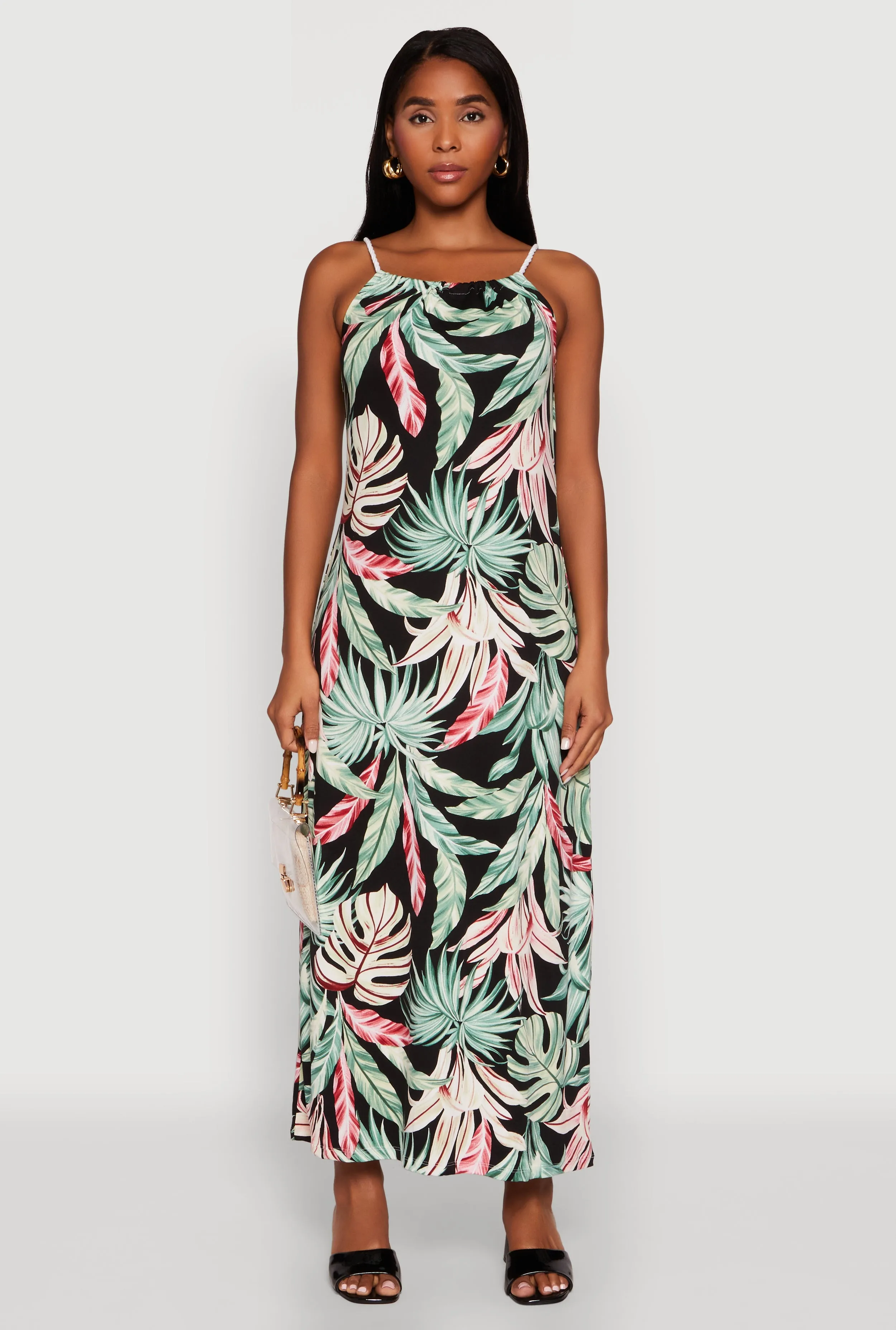 Tropical Leaf Print Maxi Sundress sold by Rainbow