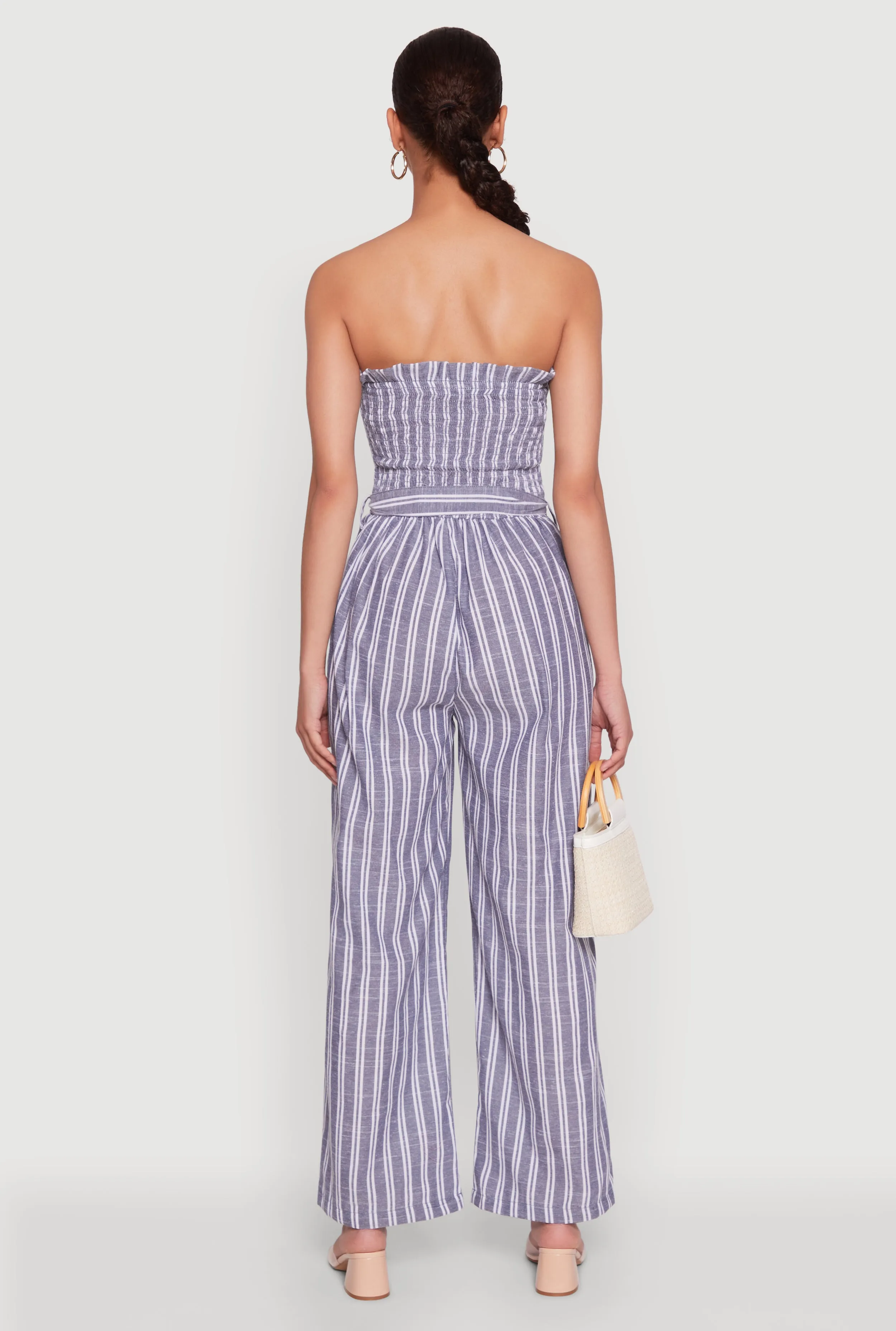 Smocked Tie Waist Belted Pinstripe Jumpsuit sold by Rainbow product image thumbnail 5