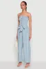 Smocked Tie Waist Belted Pinstripe Jumpsuit sold by Rainbow